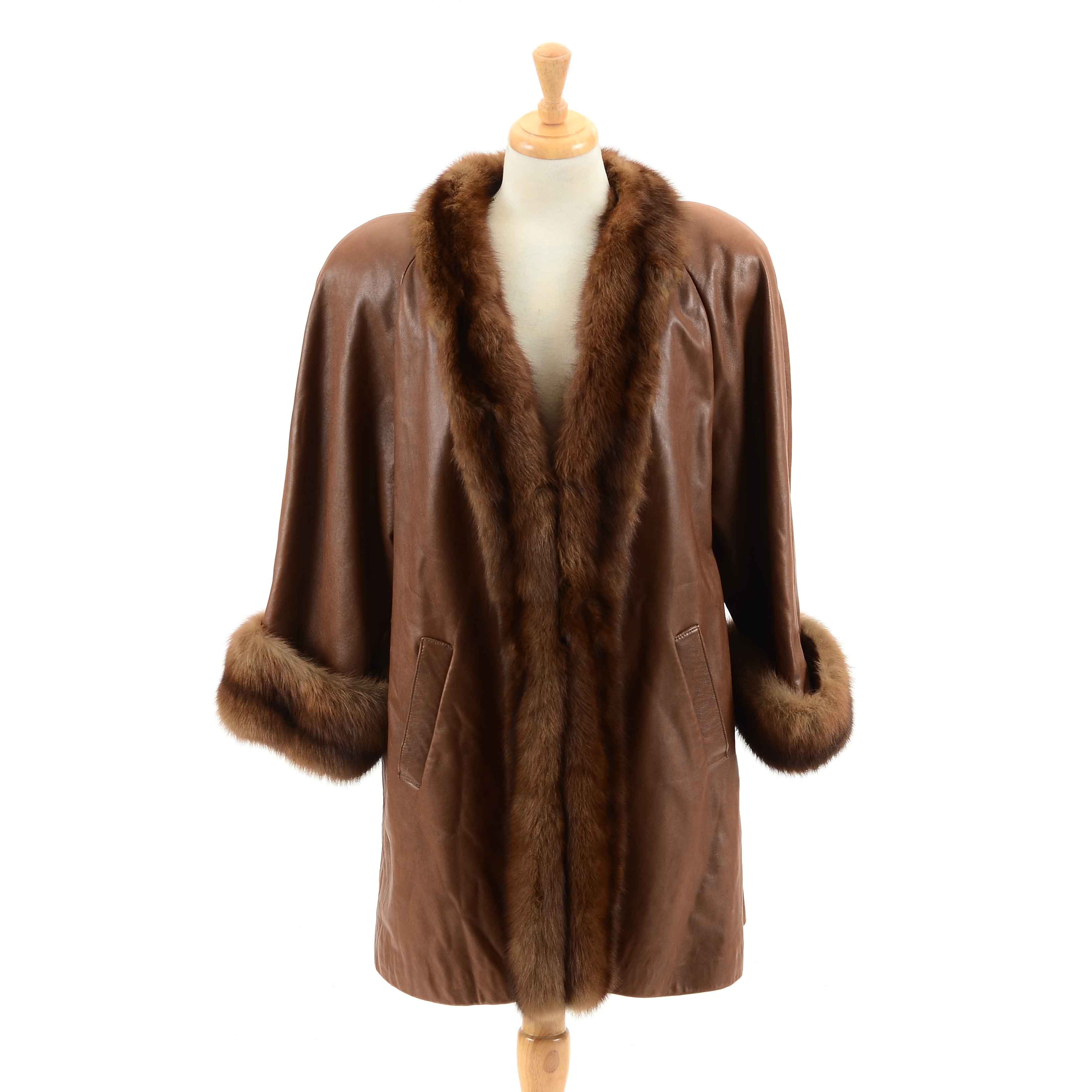 Vintage Leather Jacket with Fox Fur Trim