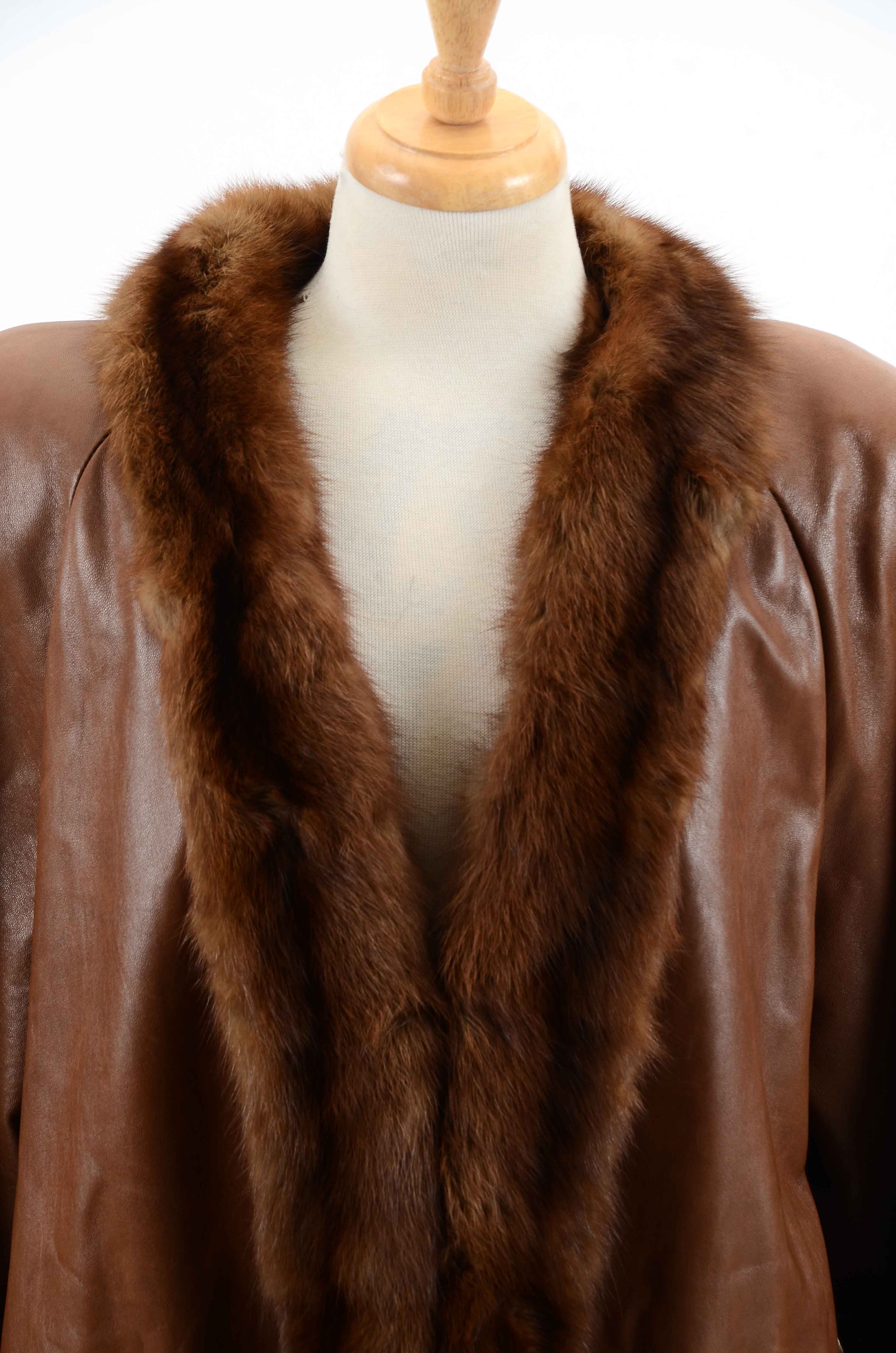 Vintage Leather Jacket with Fox Fur Trim