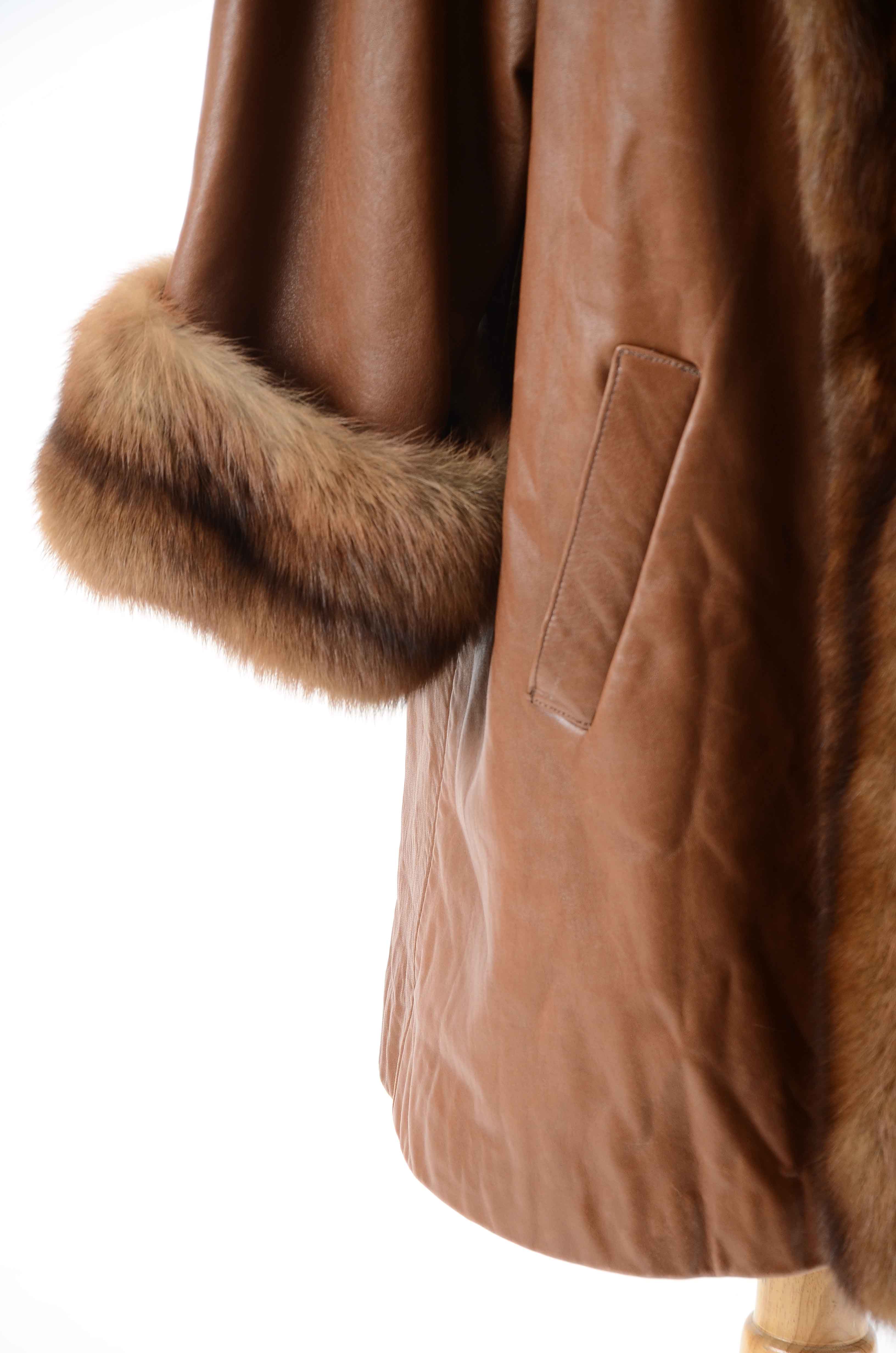 Vintage Leather Jacket with Fox Fur Trim