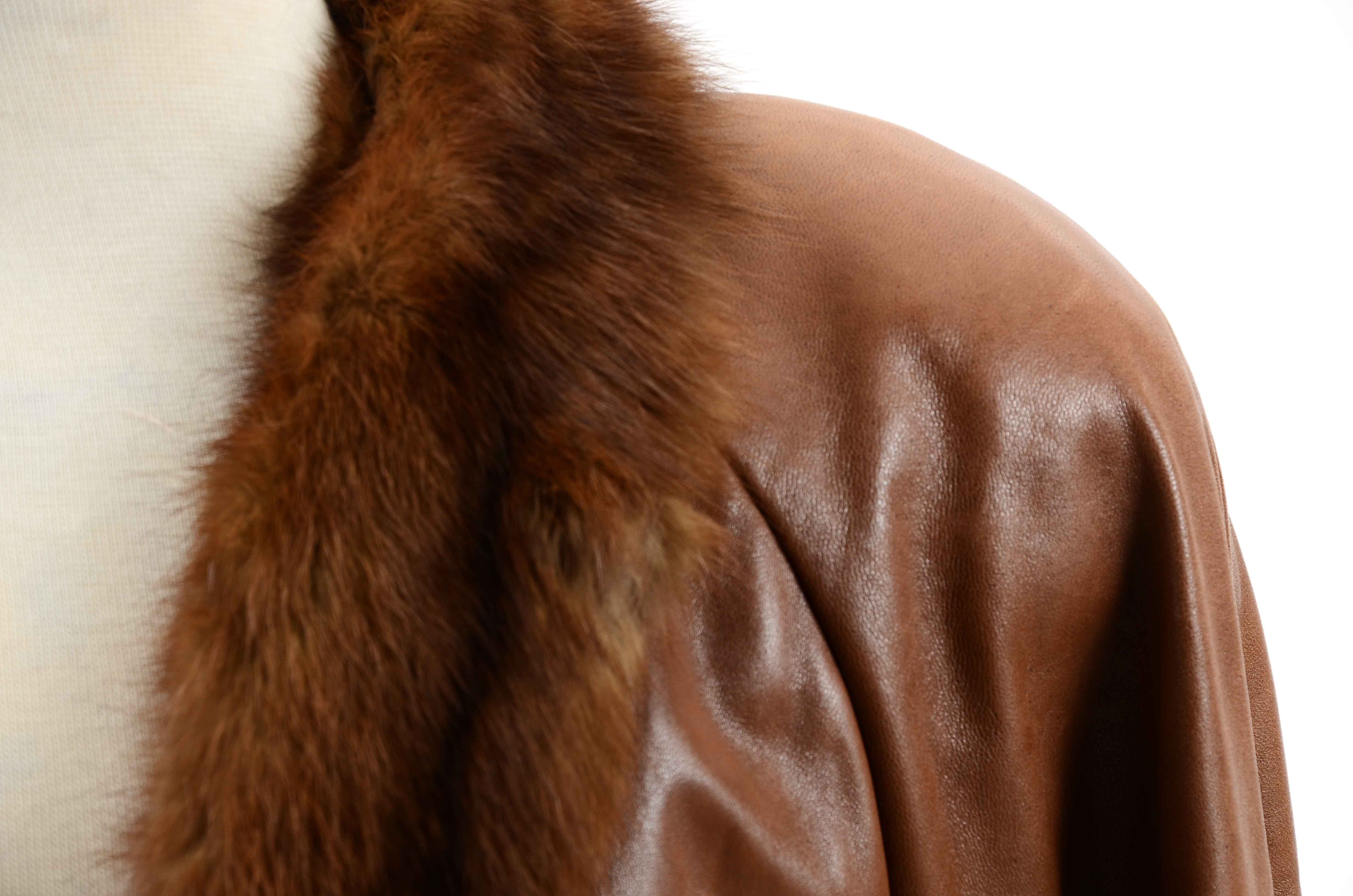 Vintage Leather Jacket with Fox Fur Trim