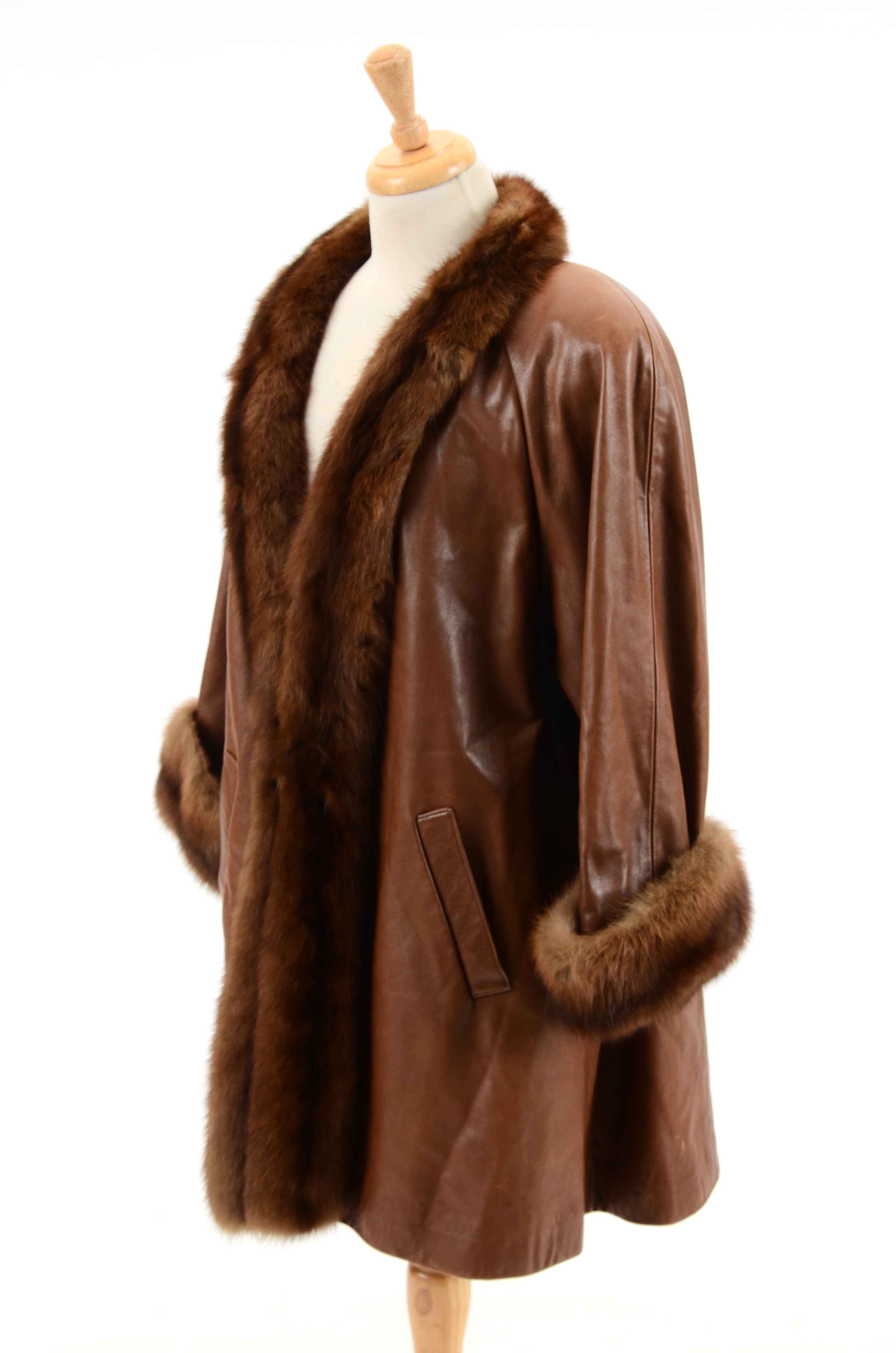 Vintage Leather Jacket with Fox Fur Trim