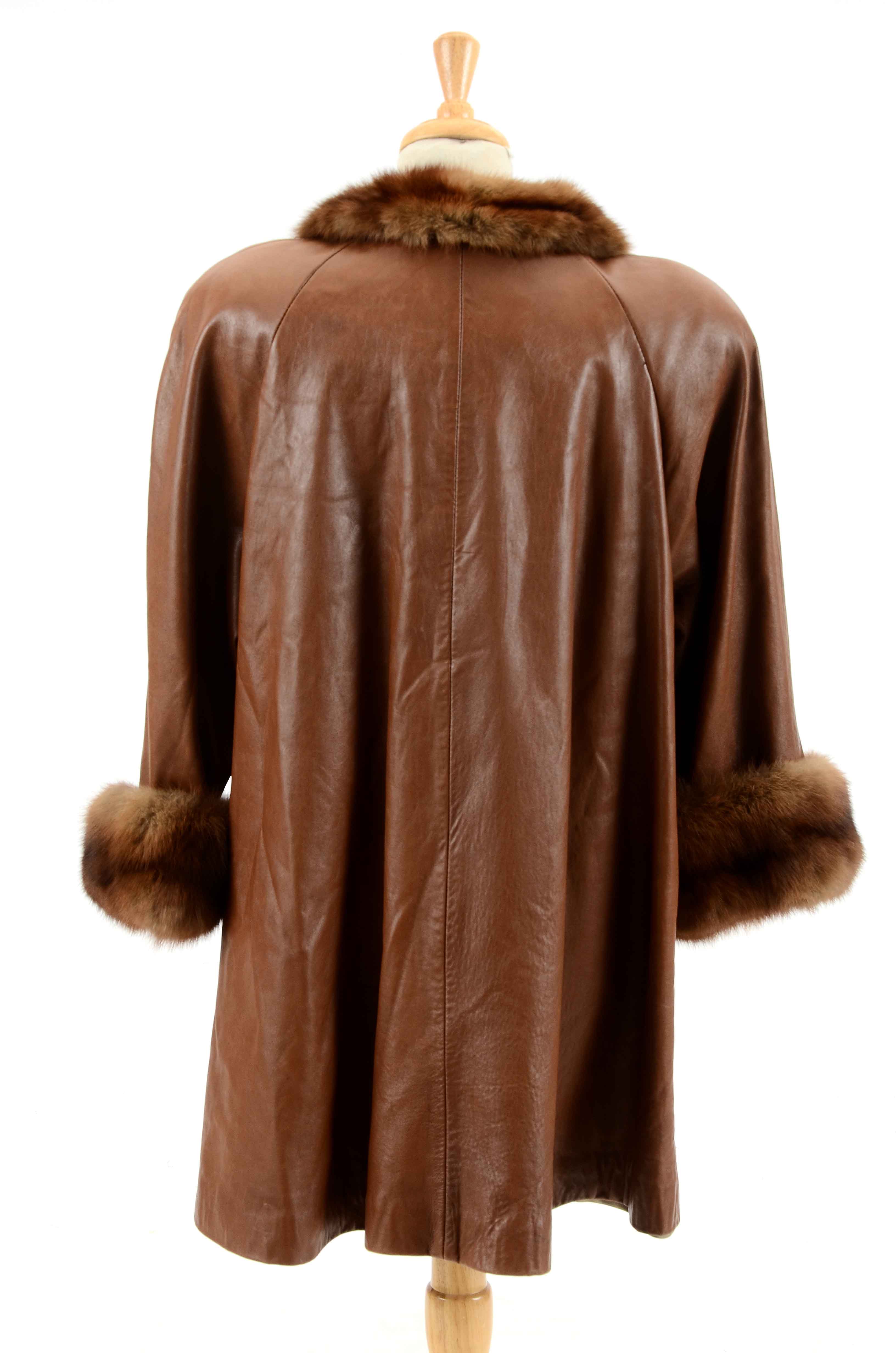 Vintage Leather Jacket with Fox Fur Trim