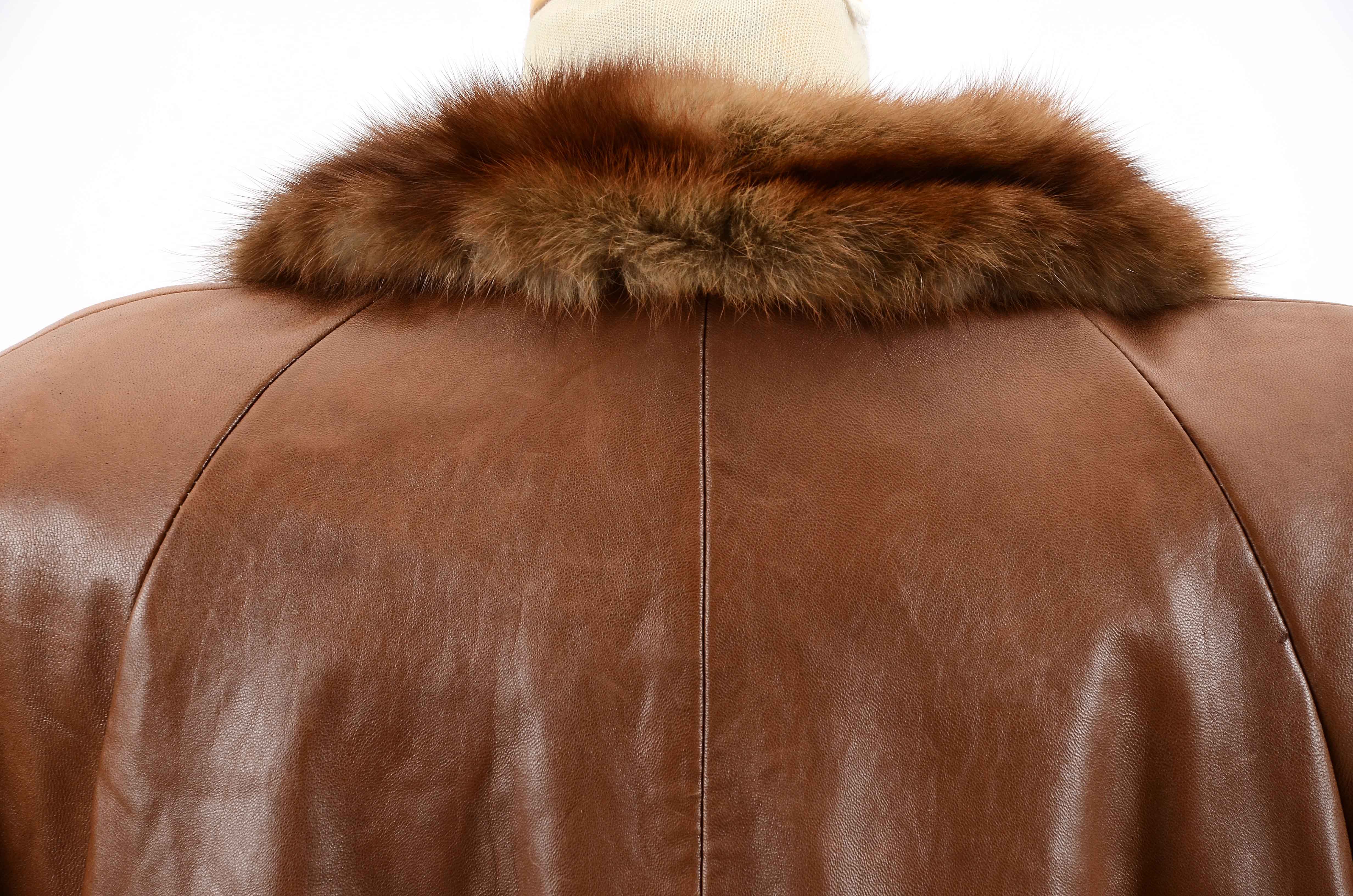 Vintage Leather Jacket with Fox Fur Trim