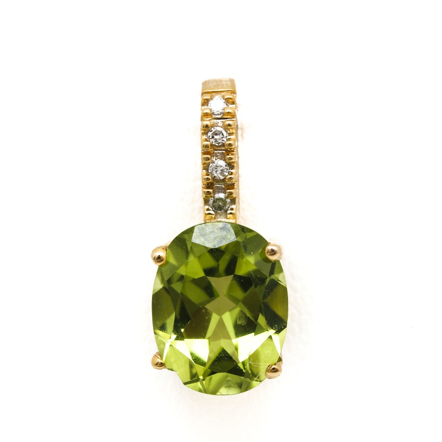 10K Yellow Gold Peridot and Diamond Pendant