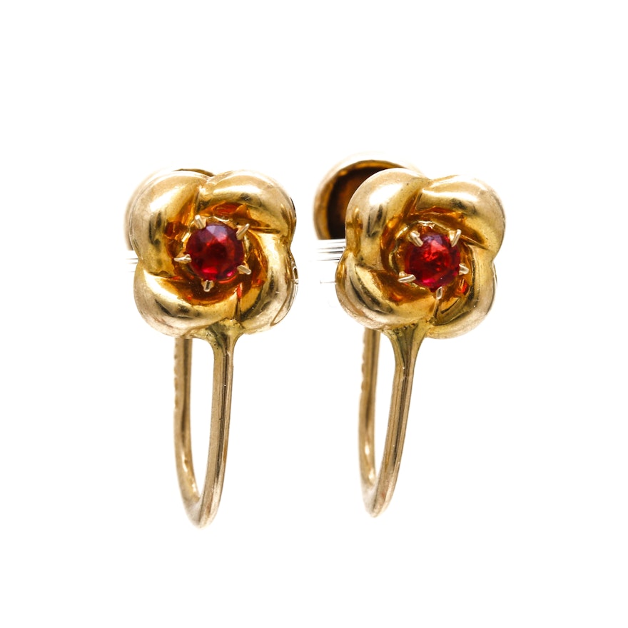 10K Yellow Gold Glass Screw Back Earrings