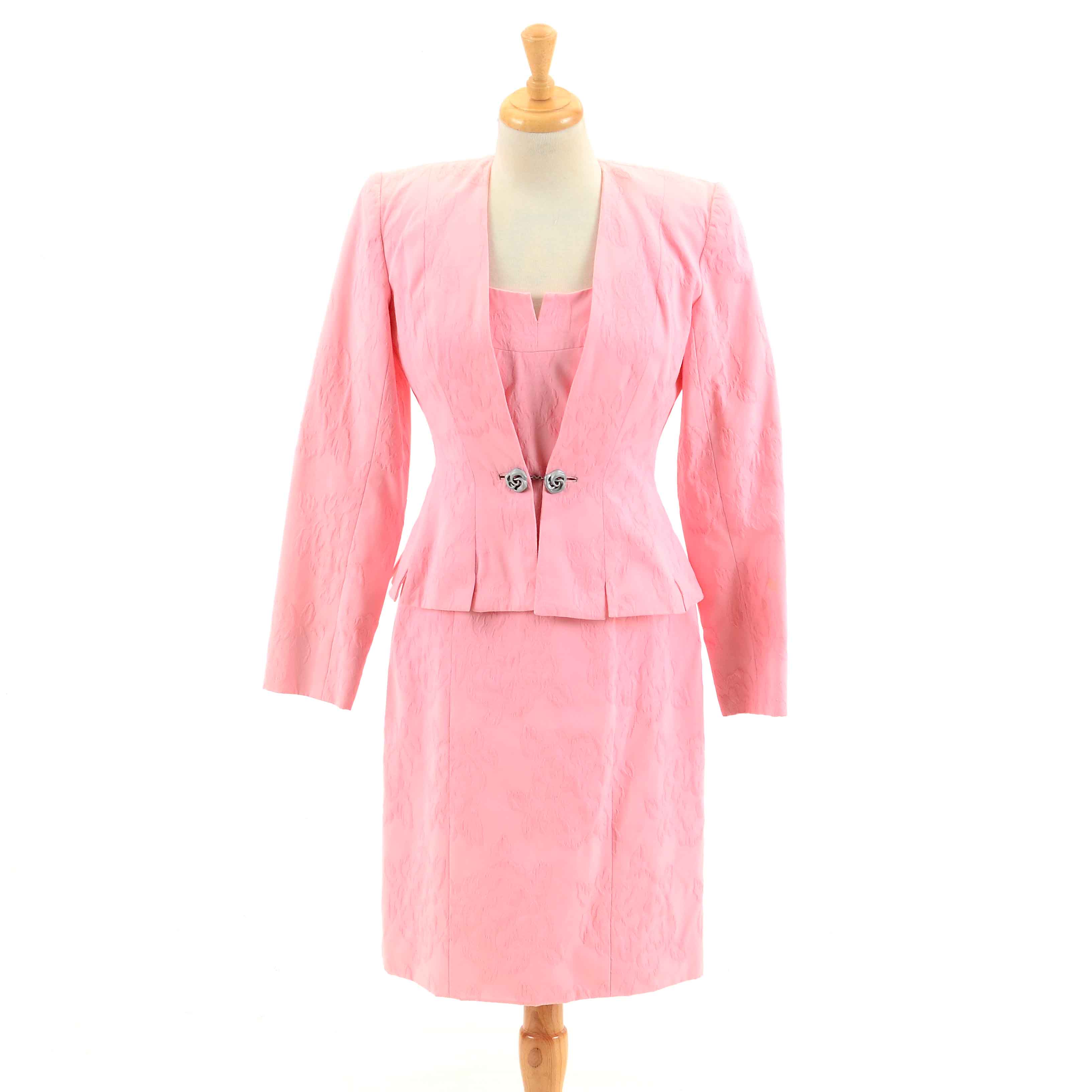 Vintage Pink Brocade Dress Suit