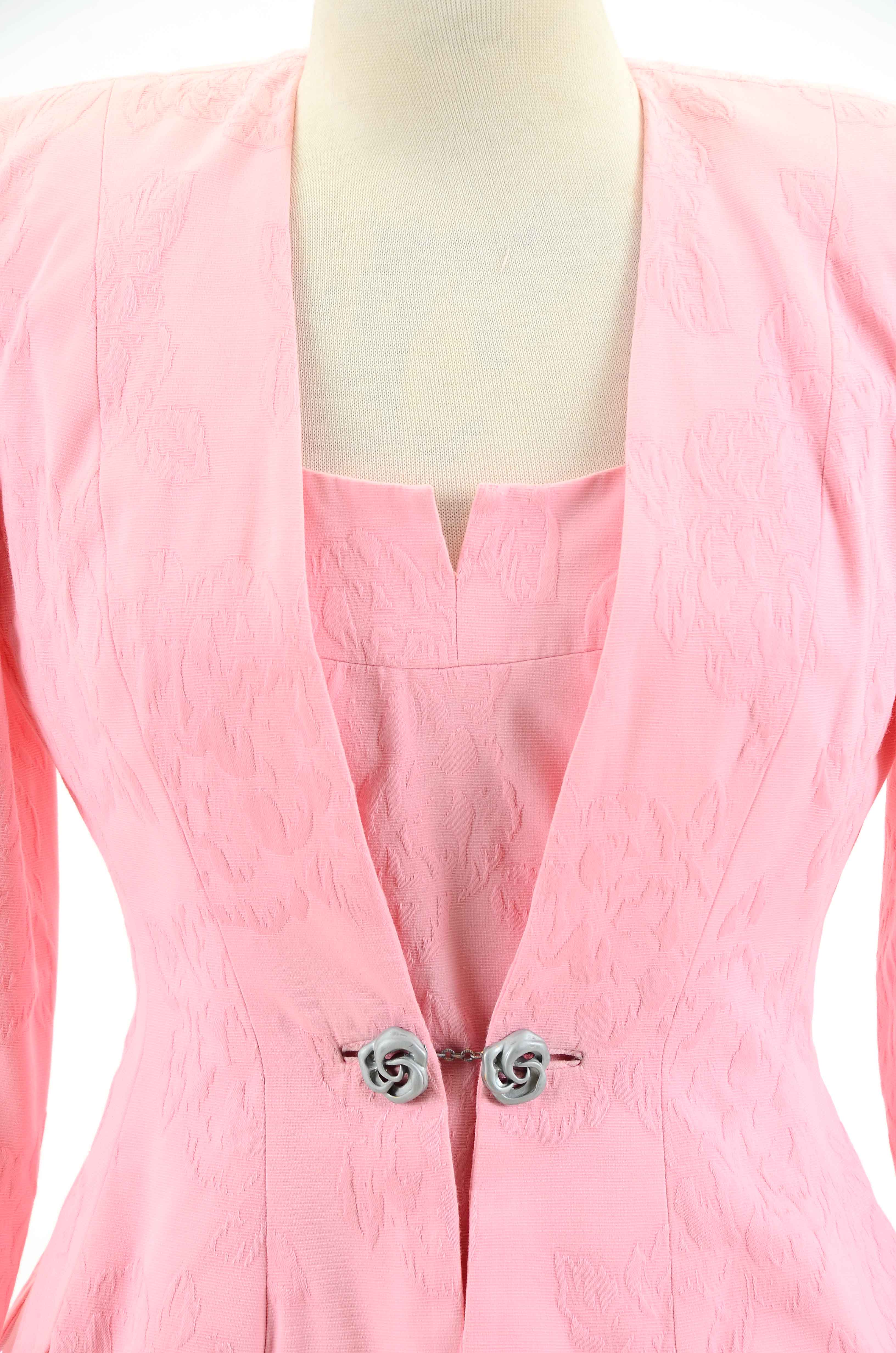 Vintage Pink Brocade Dress Suit