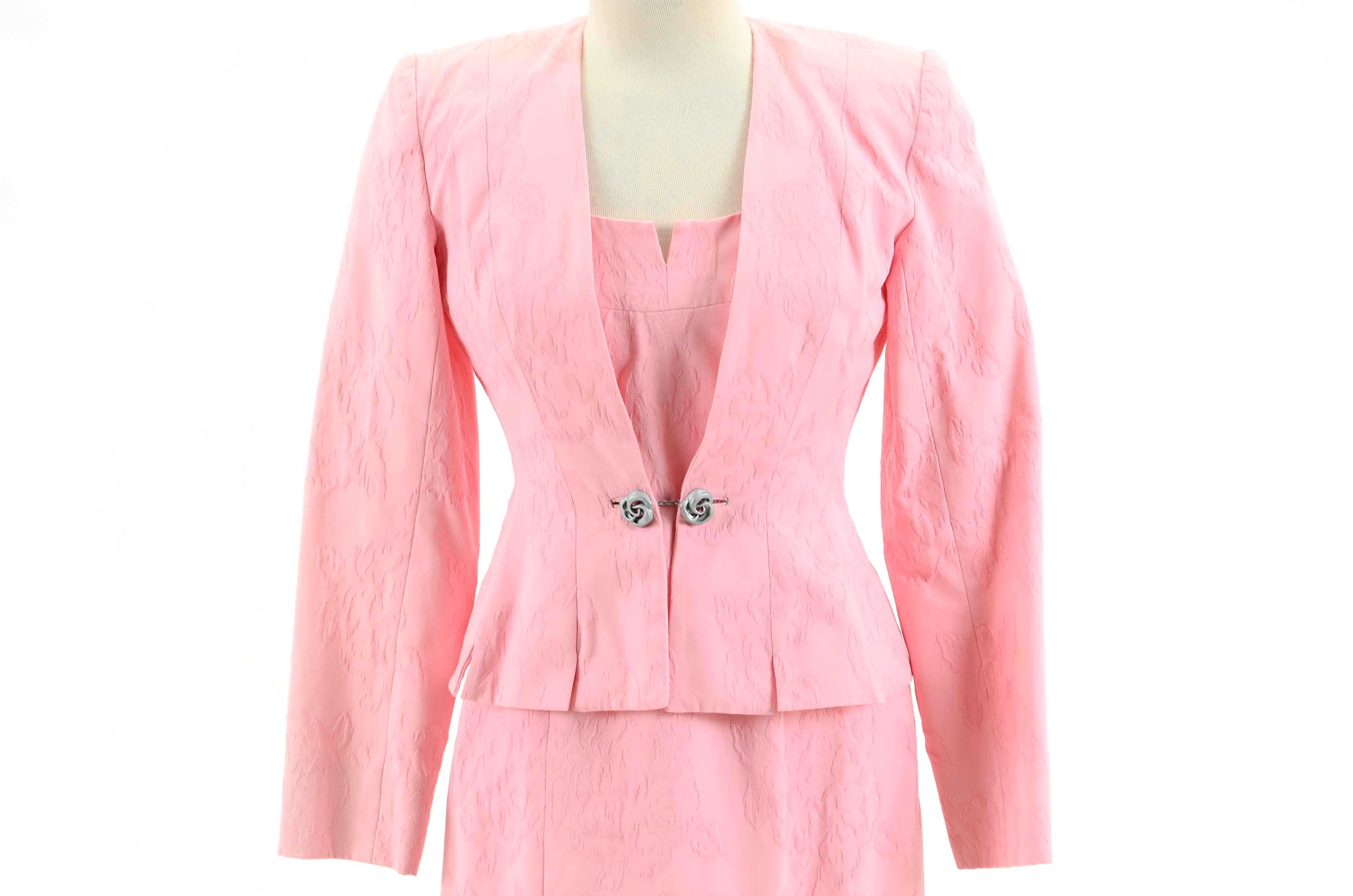 Vintage Pink Brocade Dress Suit