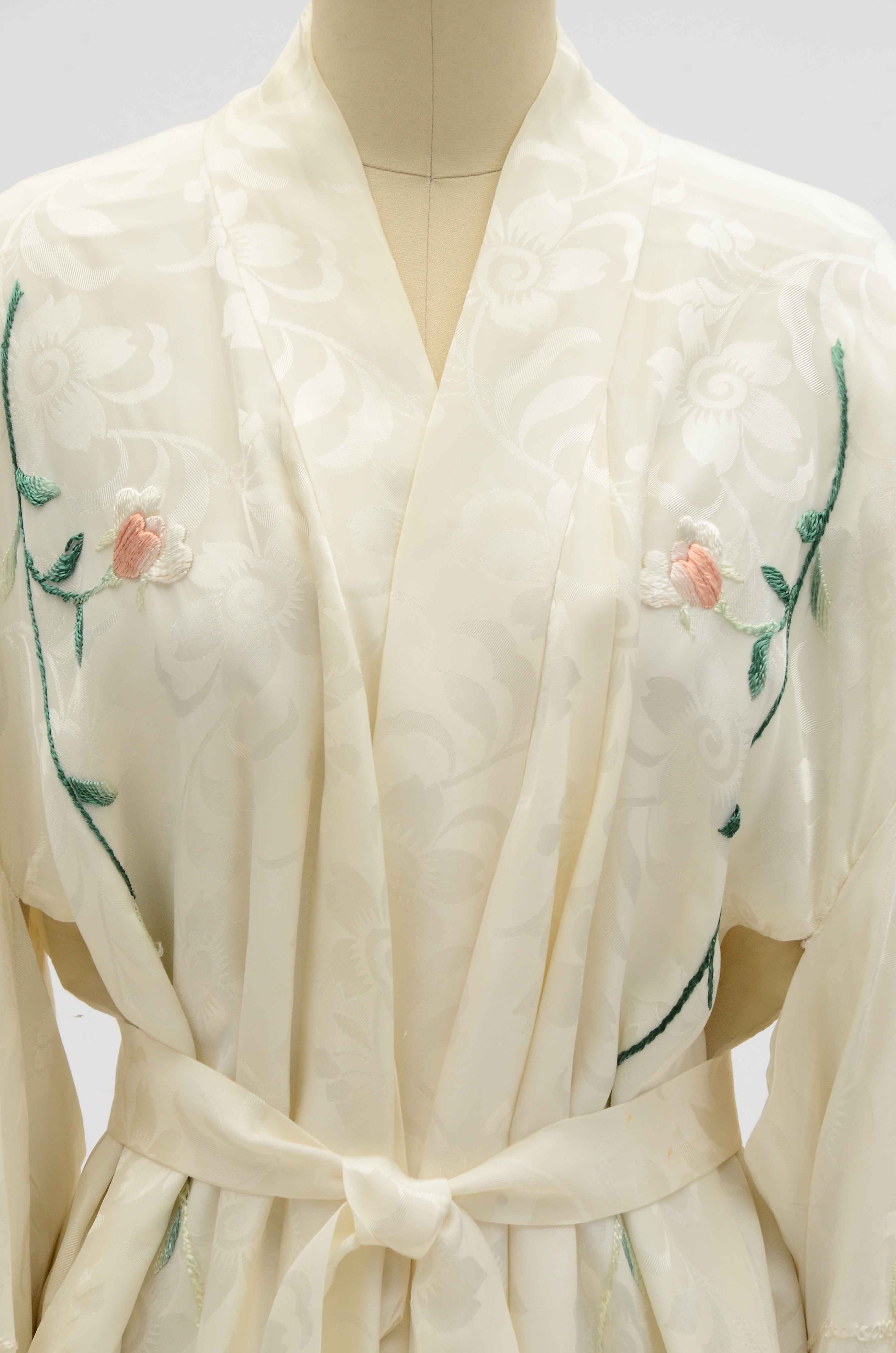 Japanese Embroidered Satin Brocade Kimono