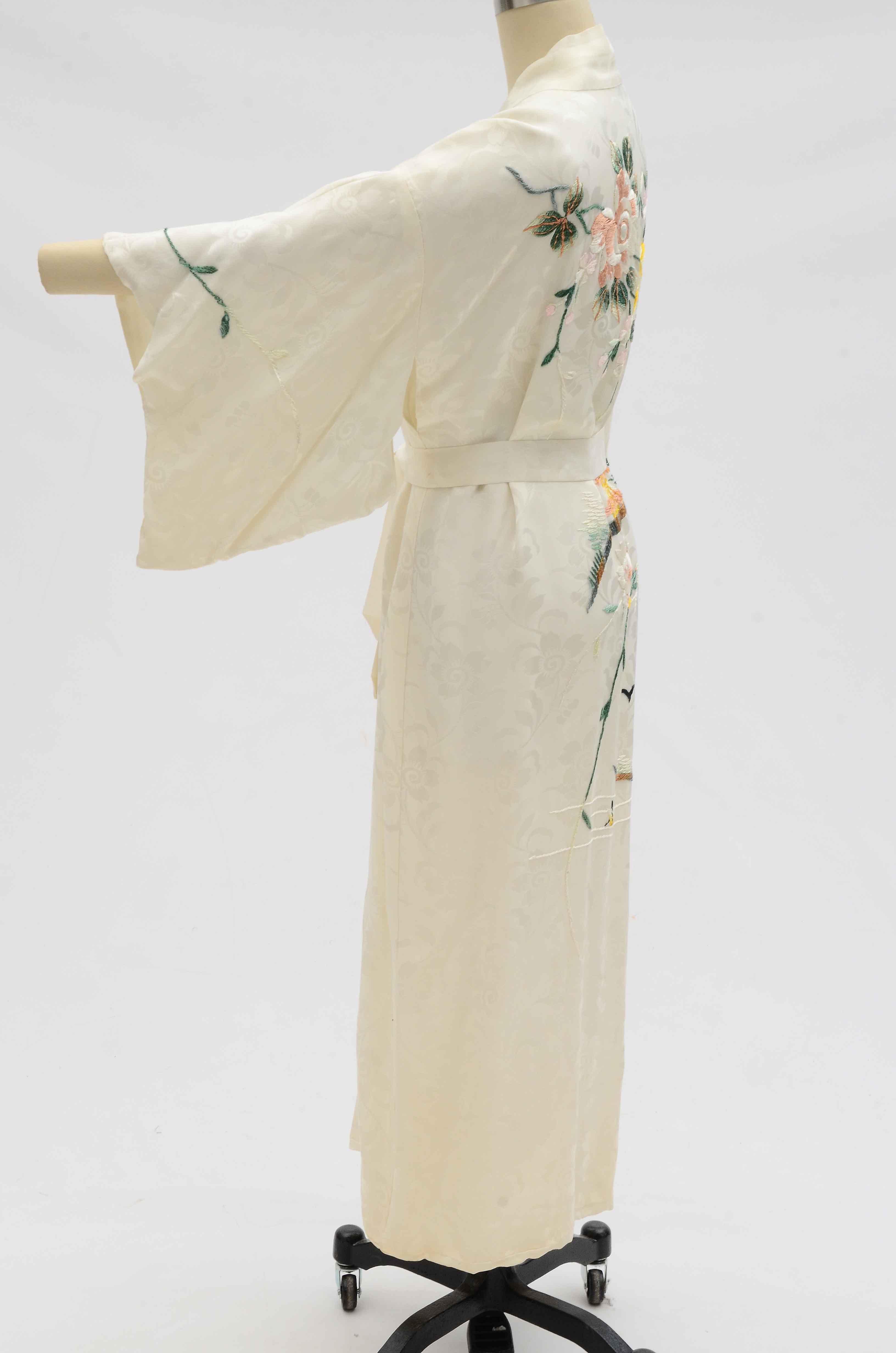 Japanese Embroidered Satin Brocade Kimono