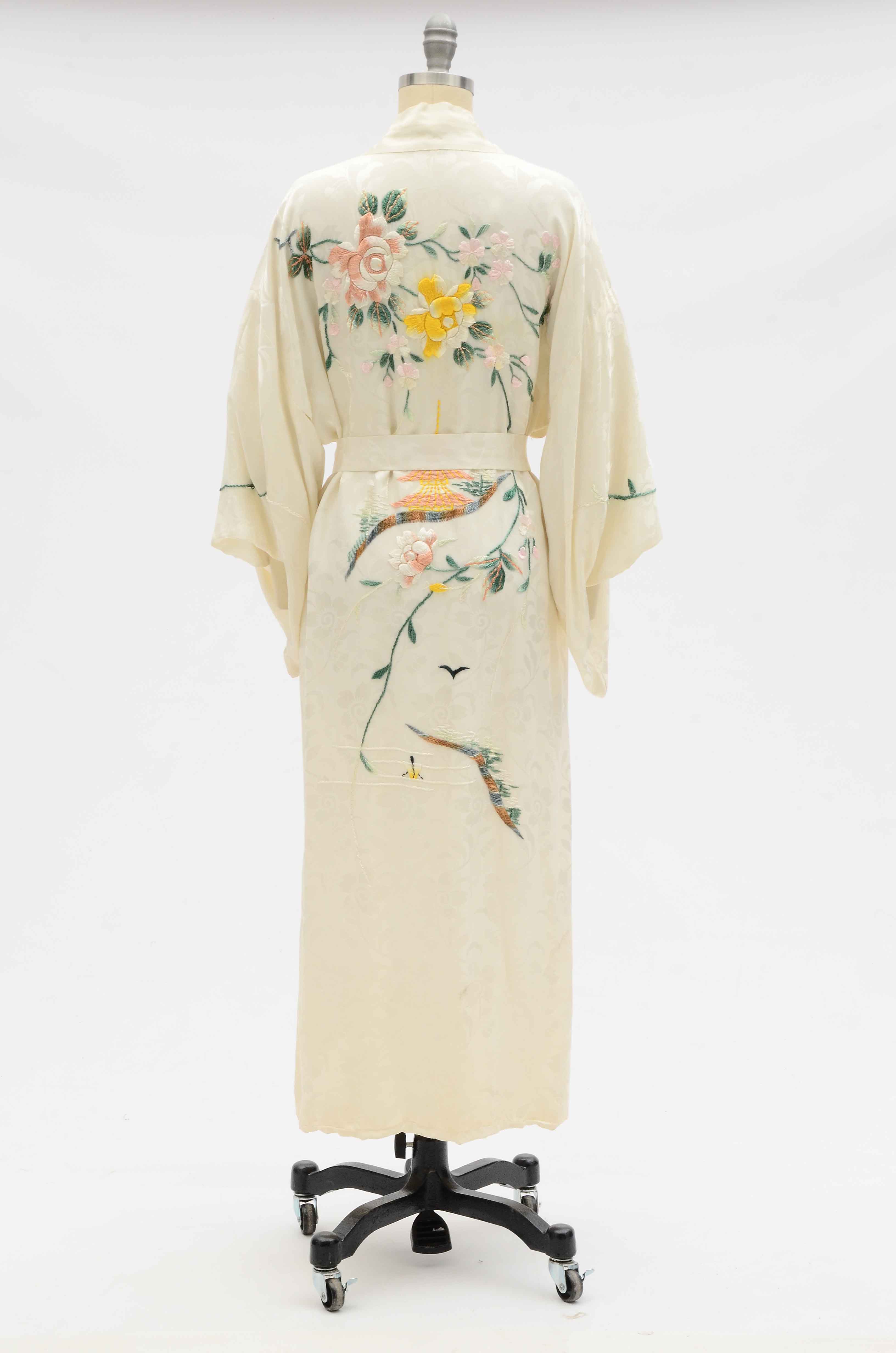 Japanese Embroidered Satin Brocade Kimono