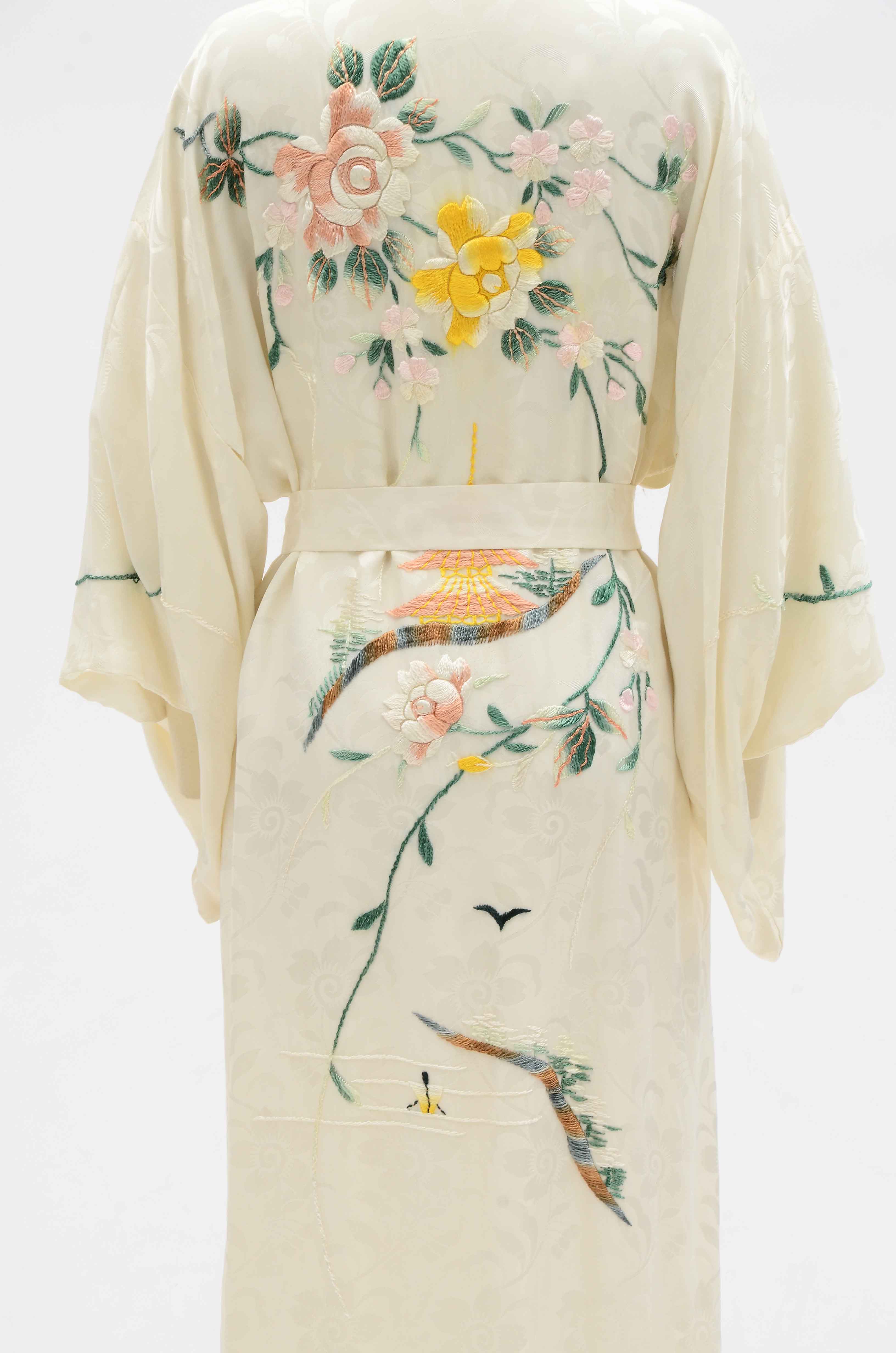 Japanese Embroidered Satin Brocade Kimono