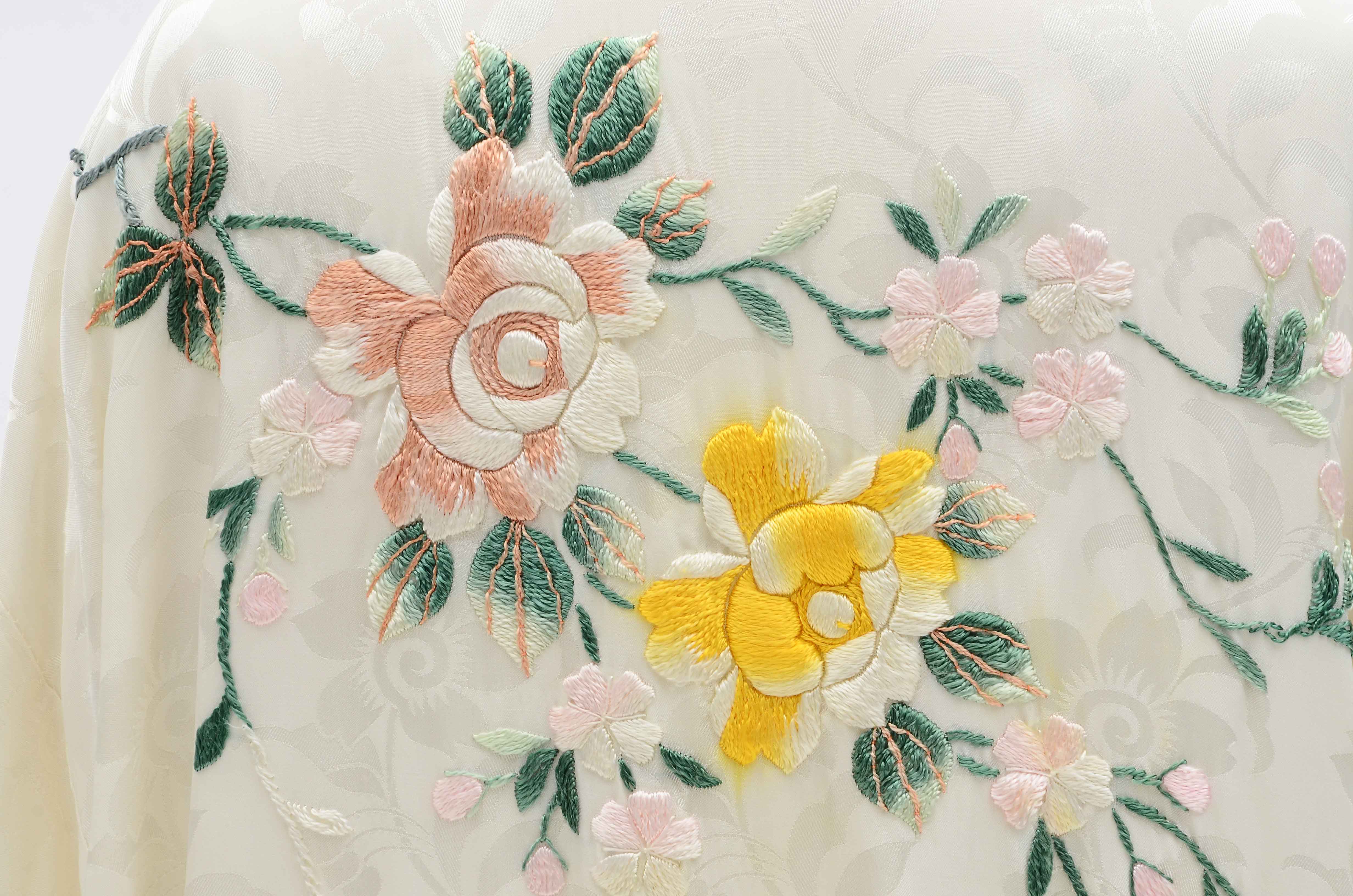 Japanese Embroidered Satin Brocade Kimono