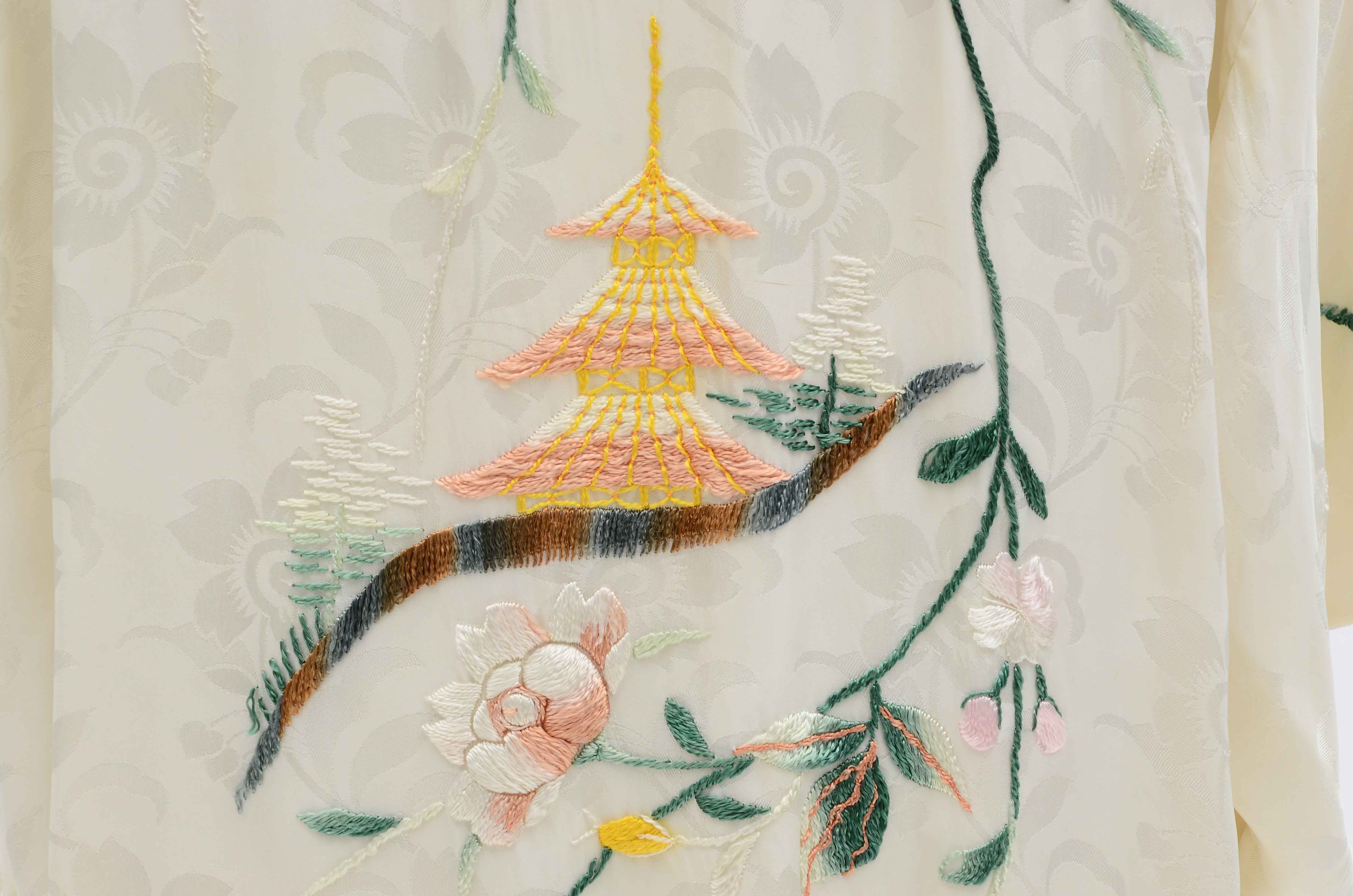 Japanese Embroidered Satin Brocade Kimono