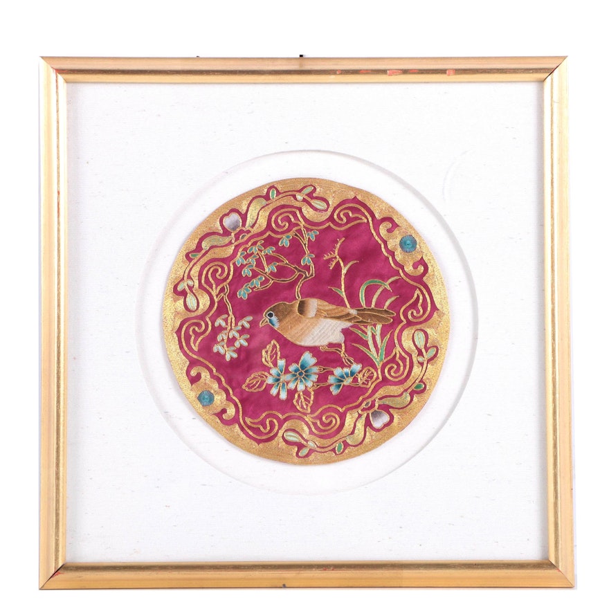 East Asian Goldwork Embroidery of a Bird