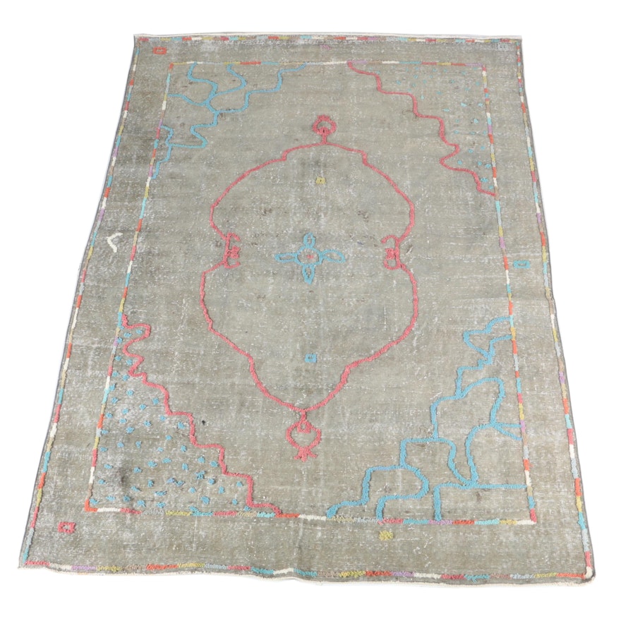 Hand-Knotted and Embroidered Overdyed Turkish Area Rug