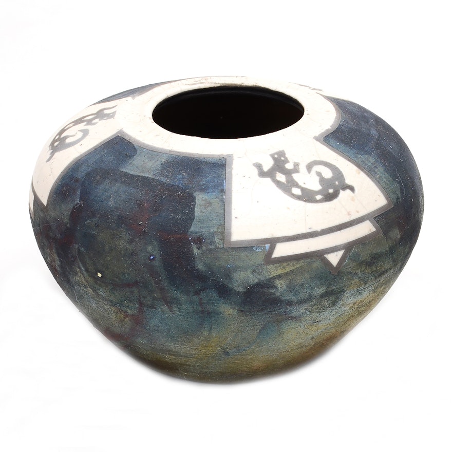 Len Hughes Raku Pottery Vase