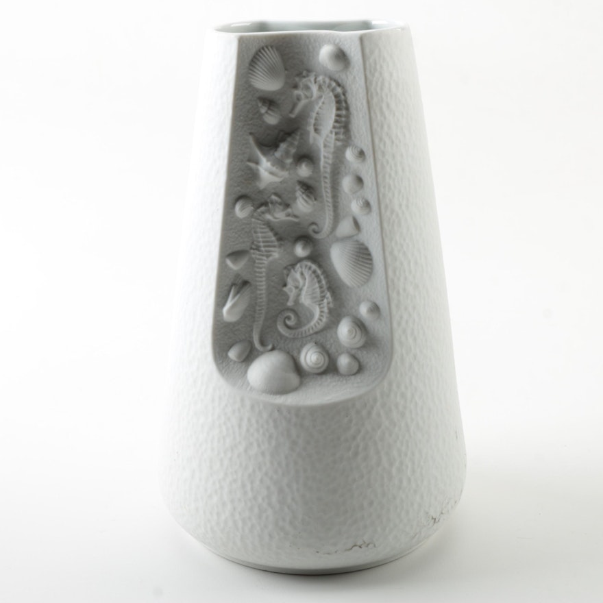 Bareuther Bisque Porcelain Vase with Ocean Motif