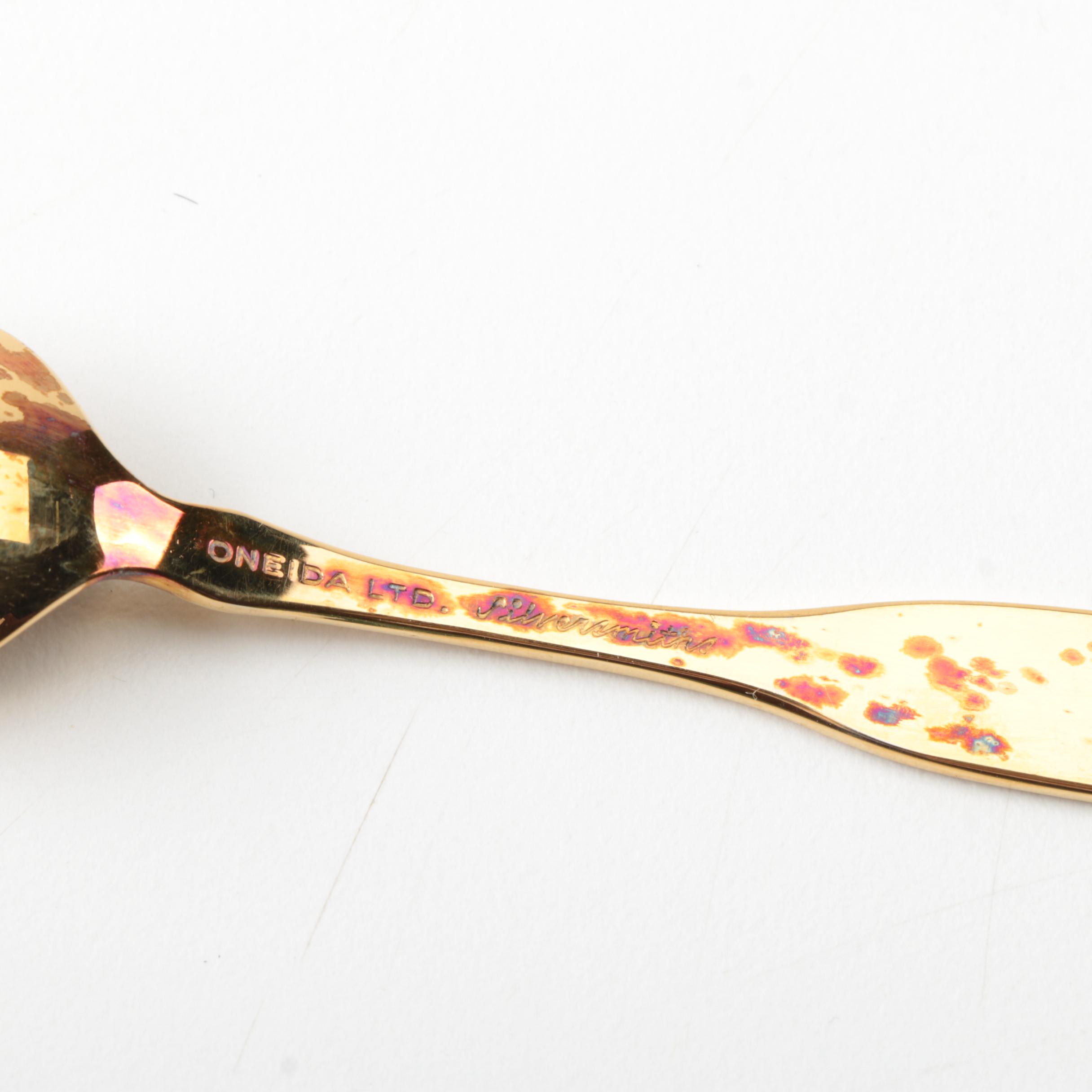 Oneida Silversmiths "Men of Peace" Silver Plate Spoons with Figurines