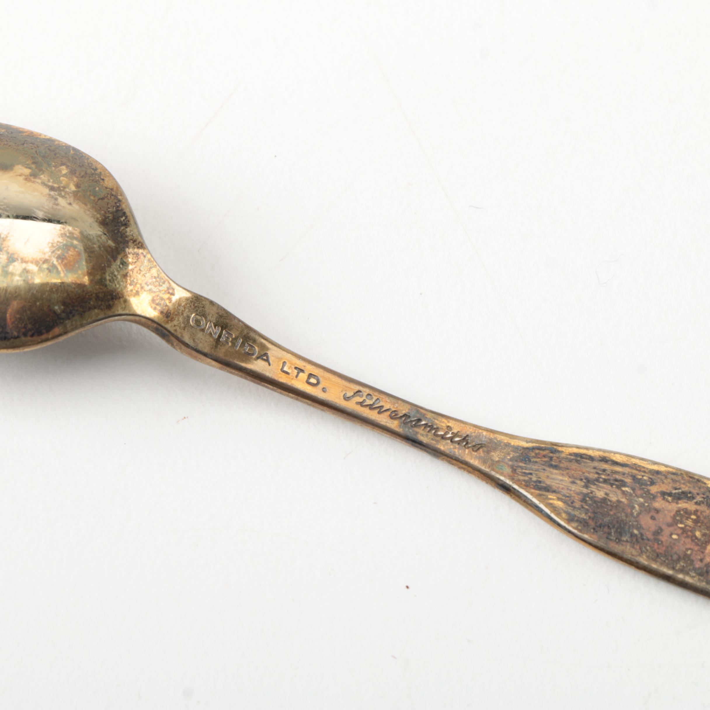 Oneida Silversmiths "Men of Peace" Silver Plate Spoons with Figurines