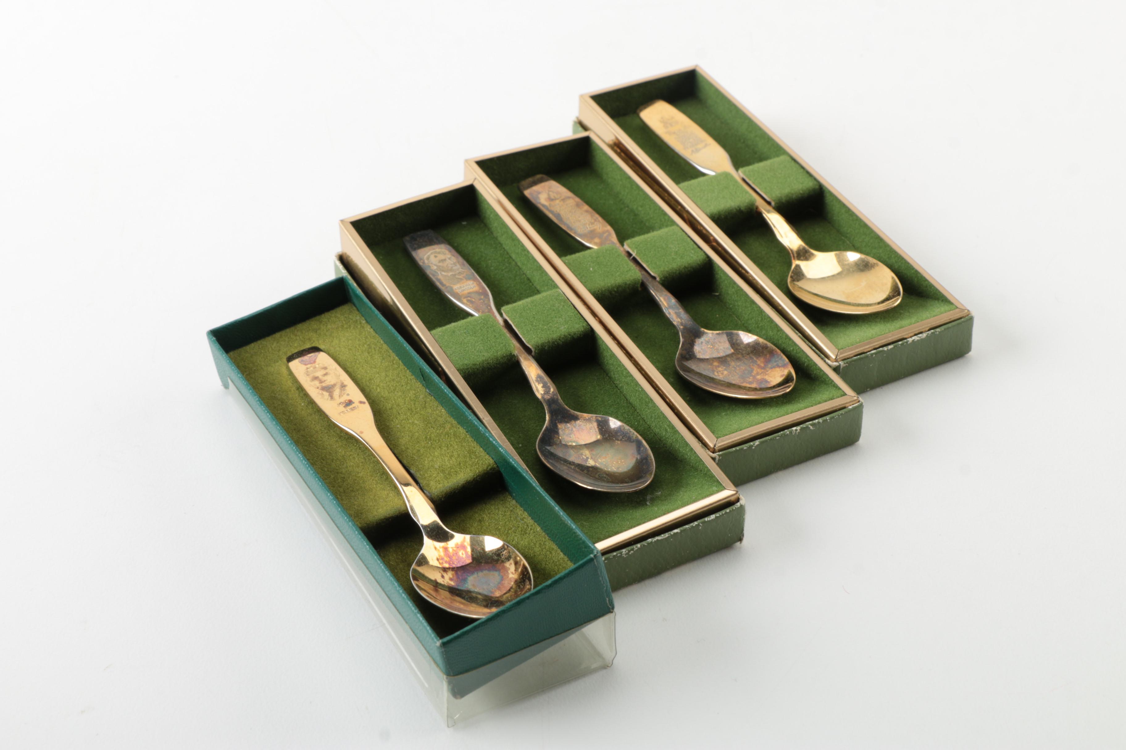 Oneida Silversmiths "Men of Peace" Silver Plate Spoons with Figurines