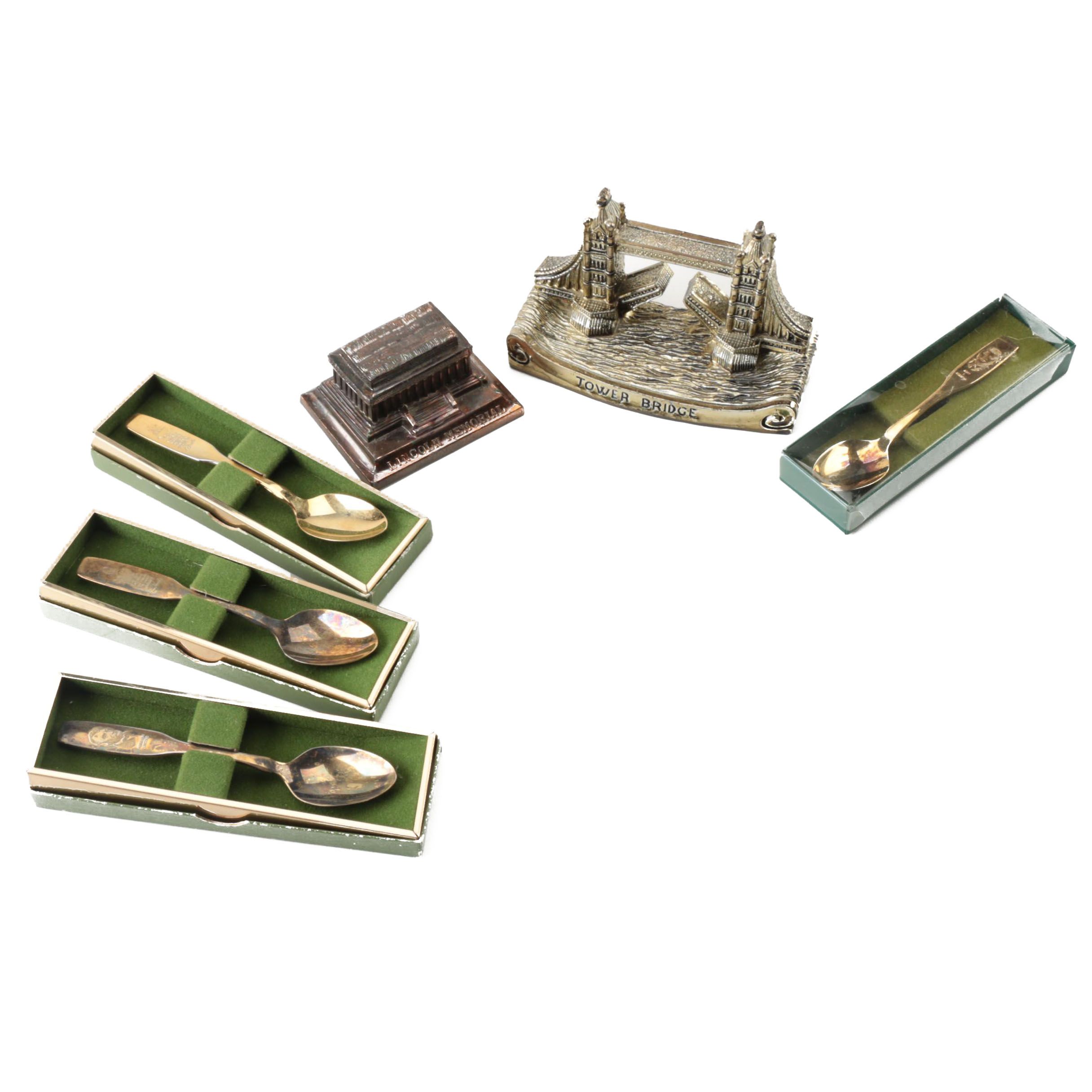 Oneida Silversmiths "Men of Peace" Silver Plate Spoons with Figurines