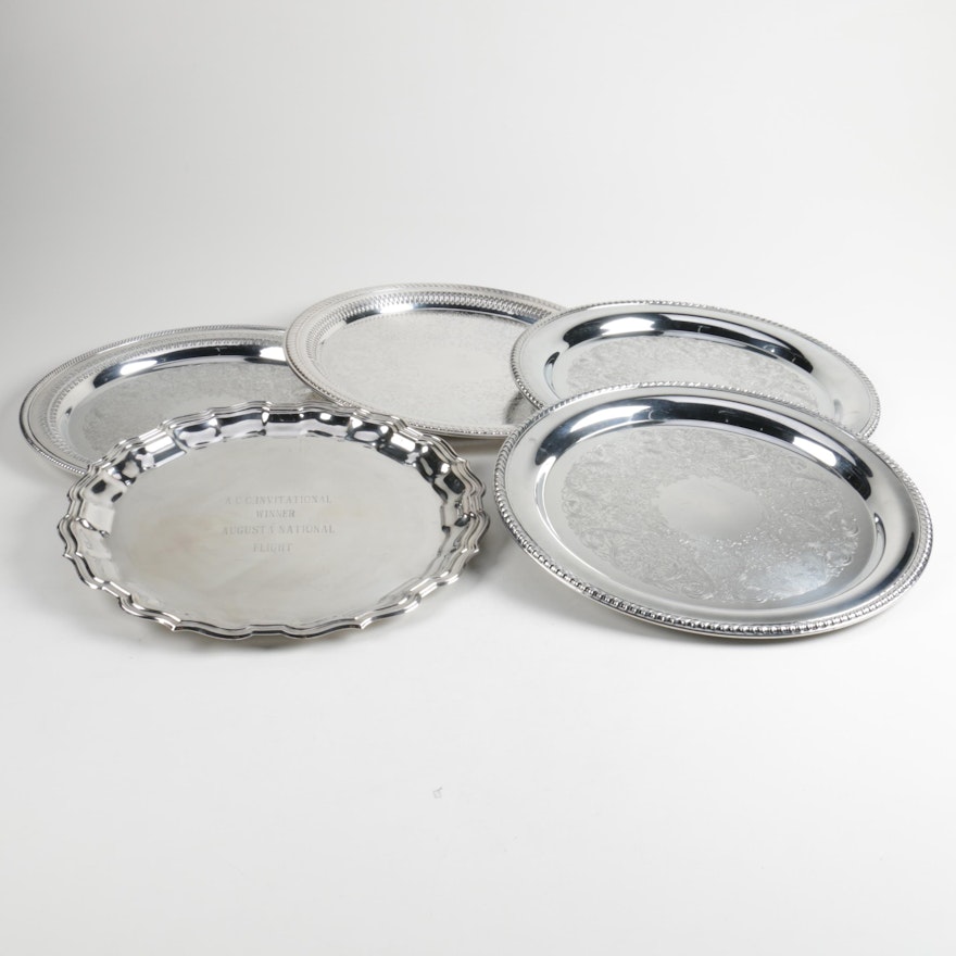 International Silver Co. Silver Plate Round Tray and Other Trays