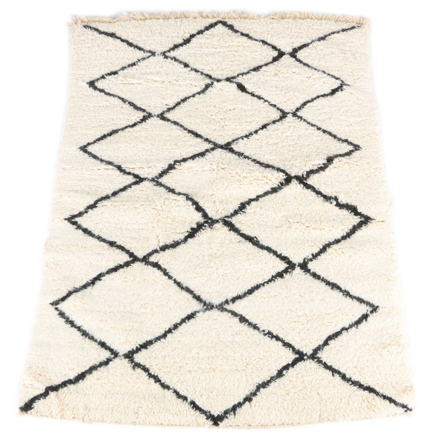 Hand-Knotted Moroccan Beni Ourain Wool Area Rug