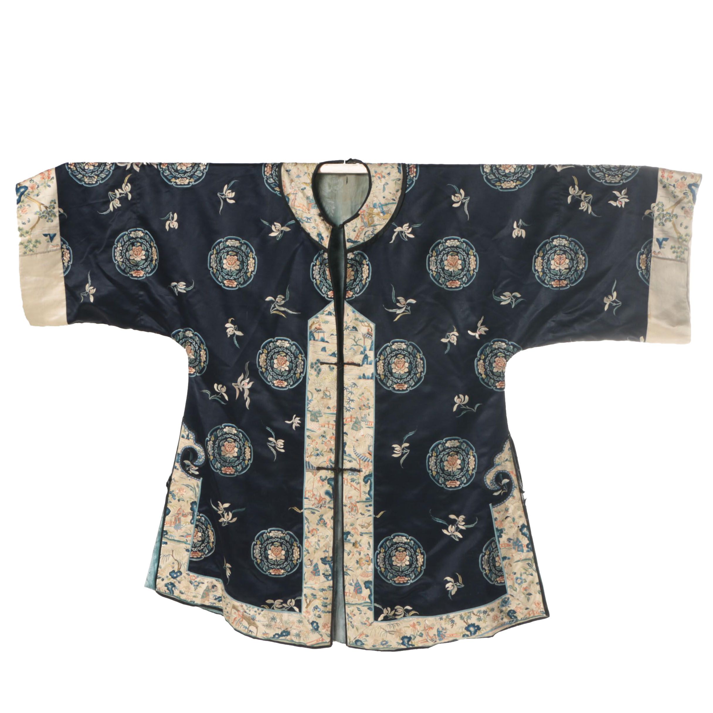 Women's Chinese Late Qing Dynasty Period Hand-Embroidered Silk Informal Coat