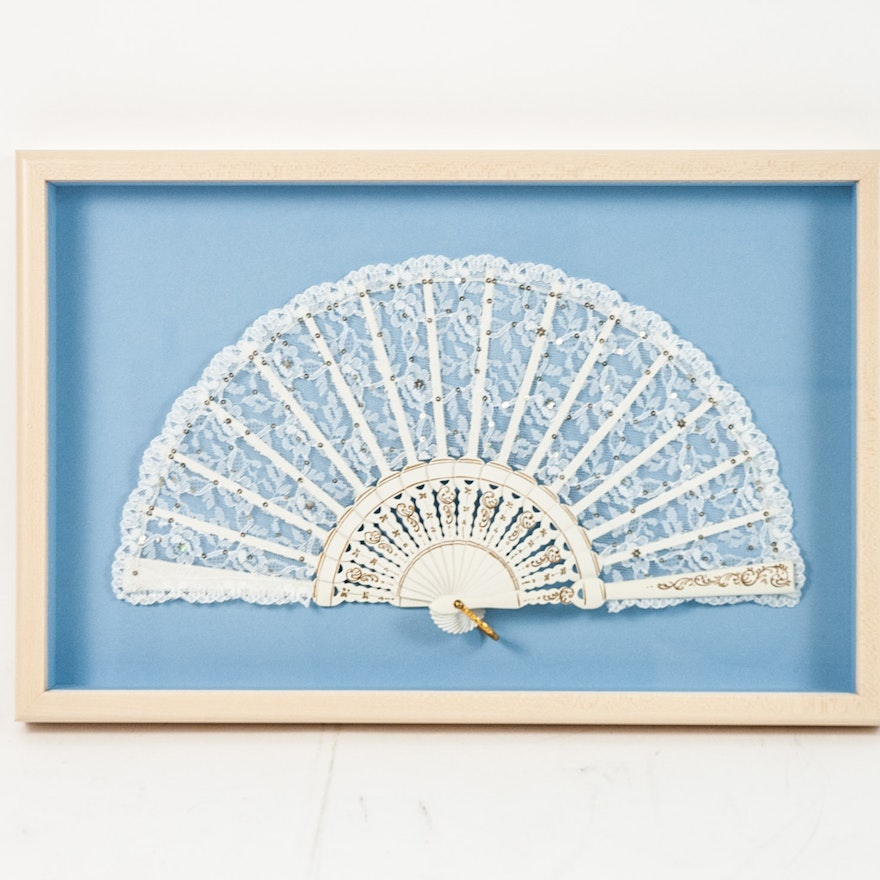 Framed Folding Lace Fan