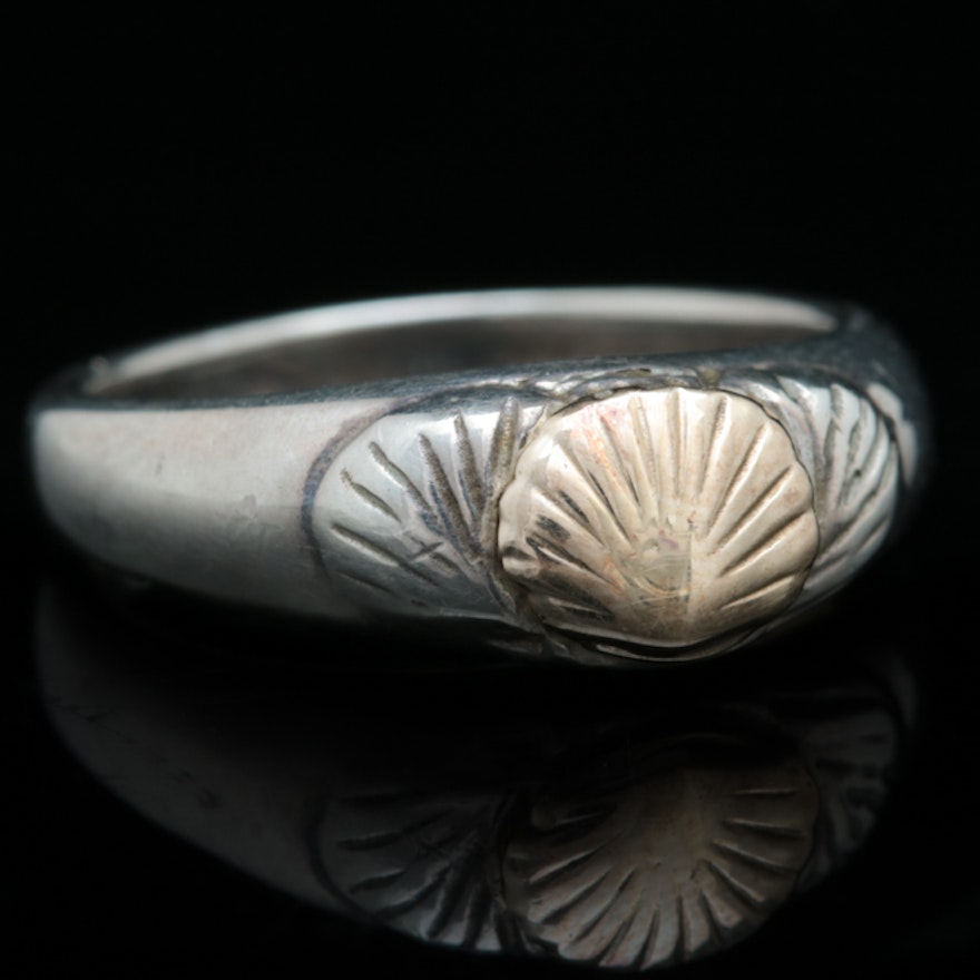 Sterling Silver and 14K Yellow Gold Seashell Ring