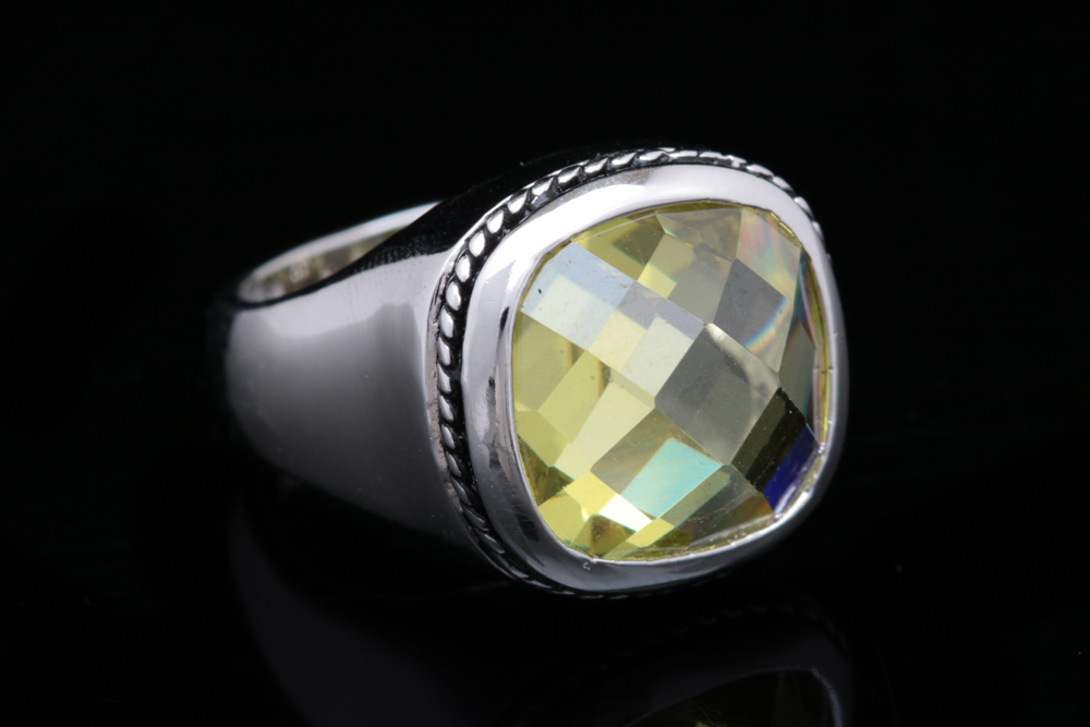 Sterling Silver and Yellow Cubic Zirconia Ring