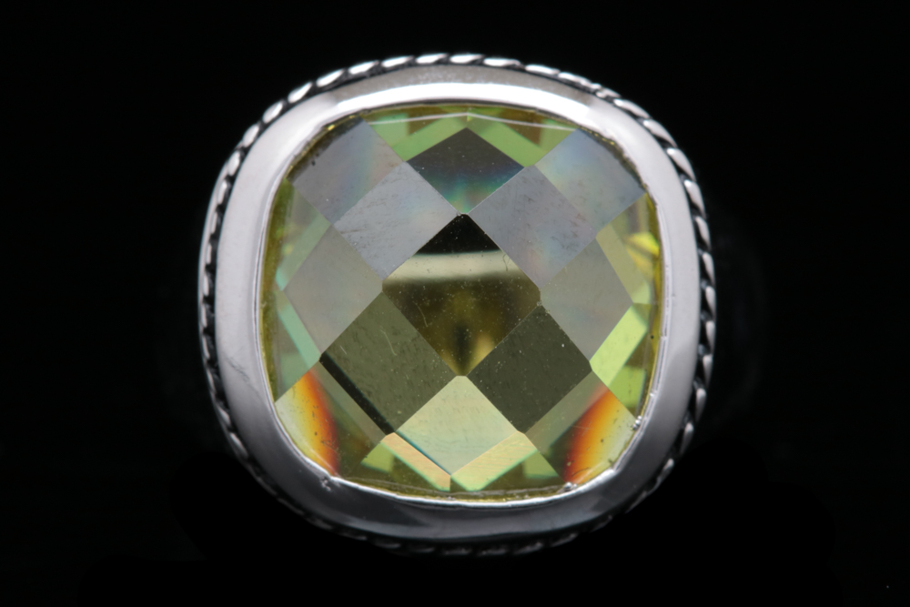Sterling Silver and Yellow Cubic Zirconia Ring