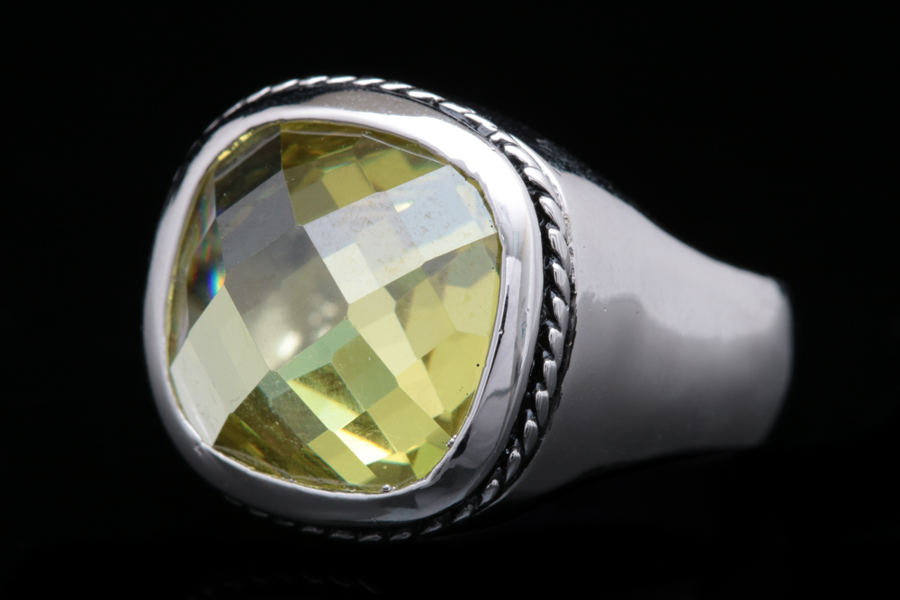 Sterling Silver and Yellow Cubic Zirconia Ring
