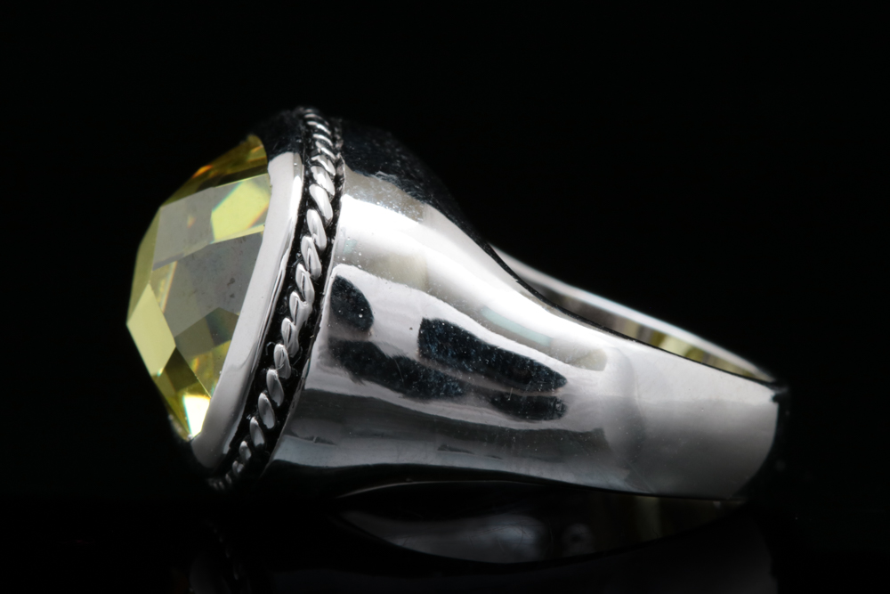 Sterling Silver and Yellow Cubic Zirconia Ring