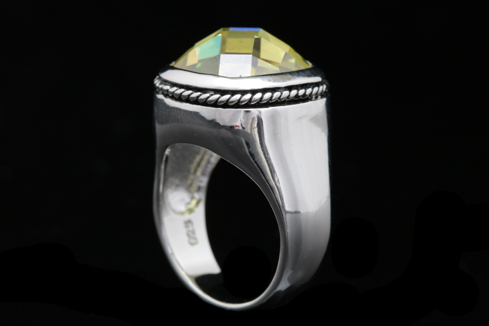 Sterling Silver and Yellow Cubic Zirconia Ring