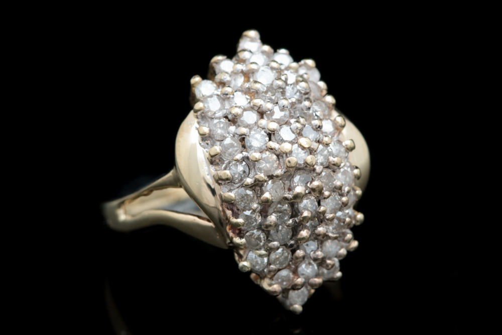 14K Yellow Gold and 1.00 CTW Diamond Waterfall Cluster Ring