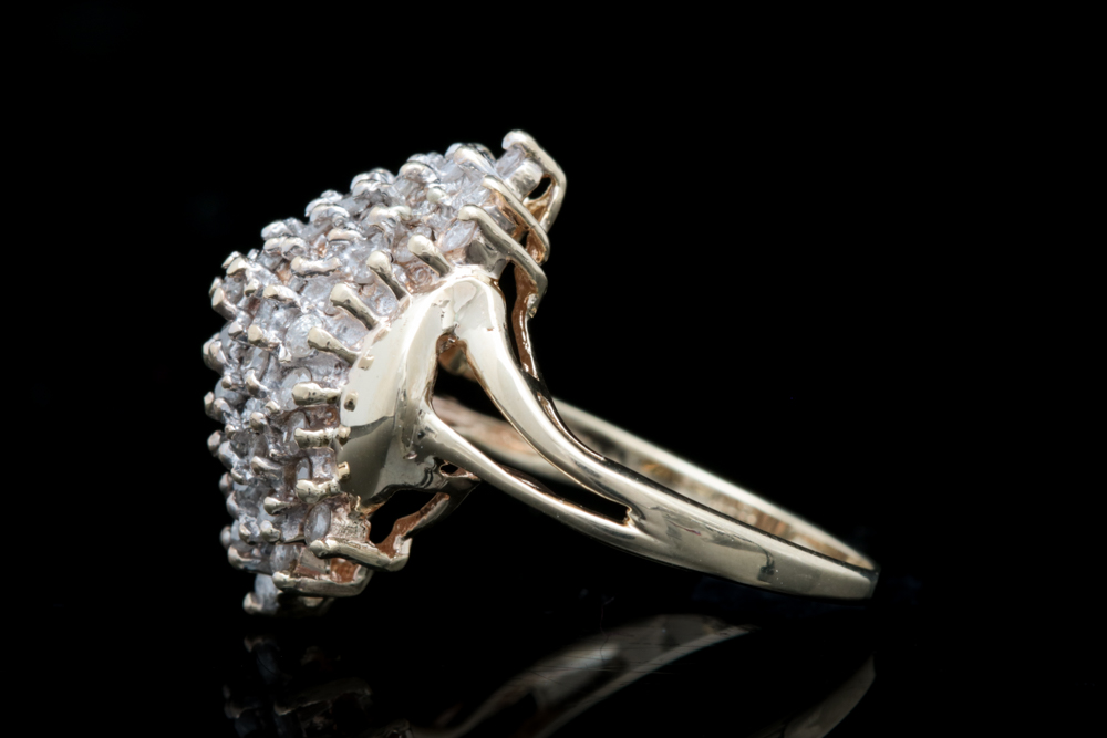 14K Yellow Gold and 1.00 CTW Diamond Waterfall Cluster Ring