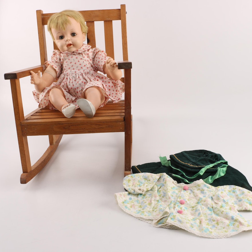 Vintage Doll and Child's Rocking Chair