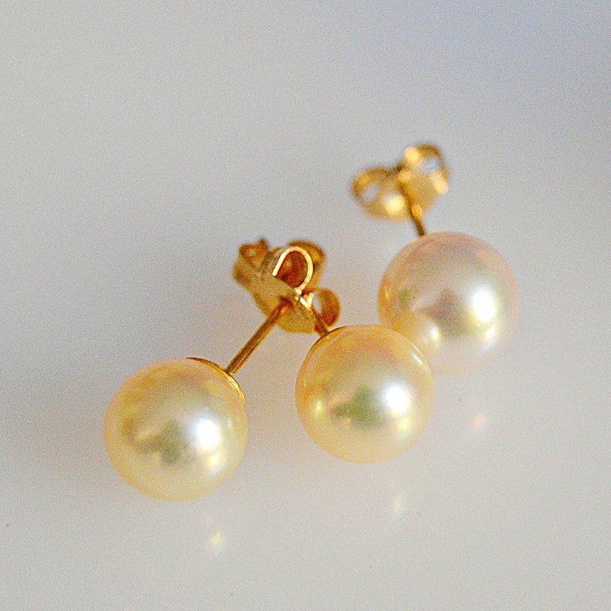 14K Yellow Gold and Cultured Pearl Pierced Post Earrings