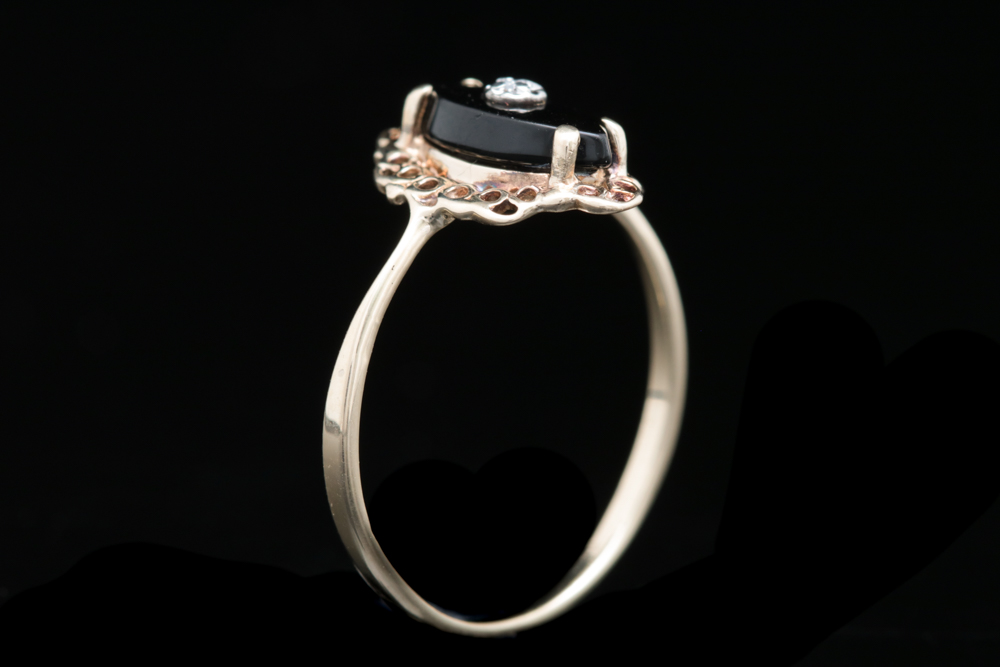 10K Yellow Gold, Onyx and Diamond Ring
