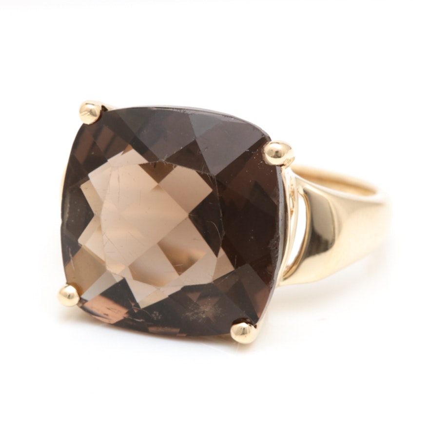 10K Yellow Gold and Smoky Quartz Cocktail Ring