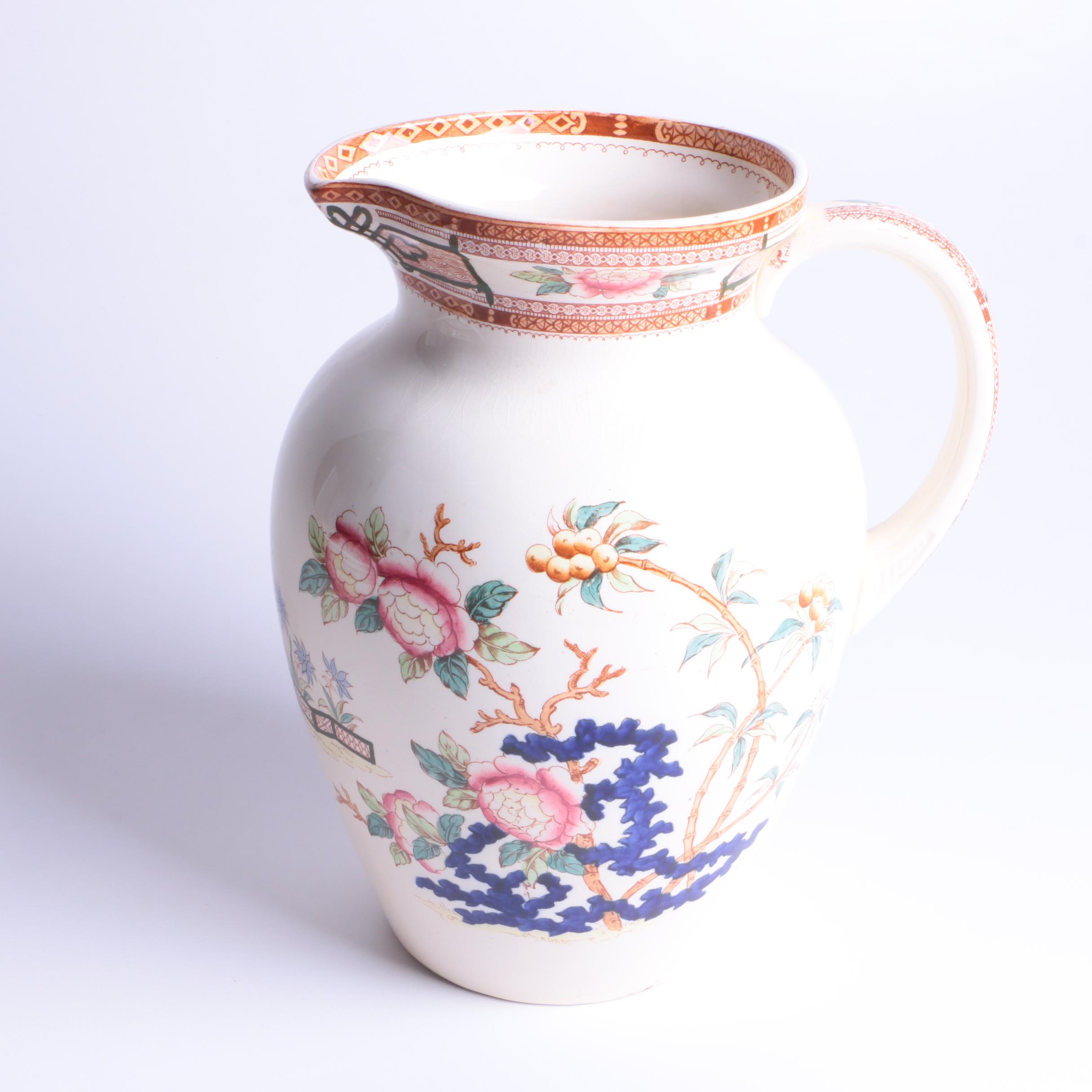 Antique Furnivals "Cashmere" Pitcher, Basin, and Shaving Set