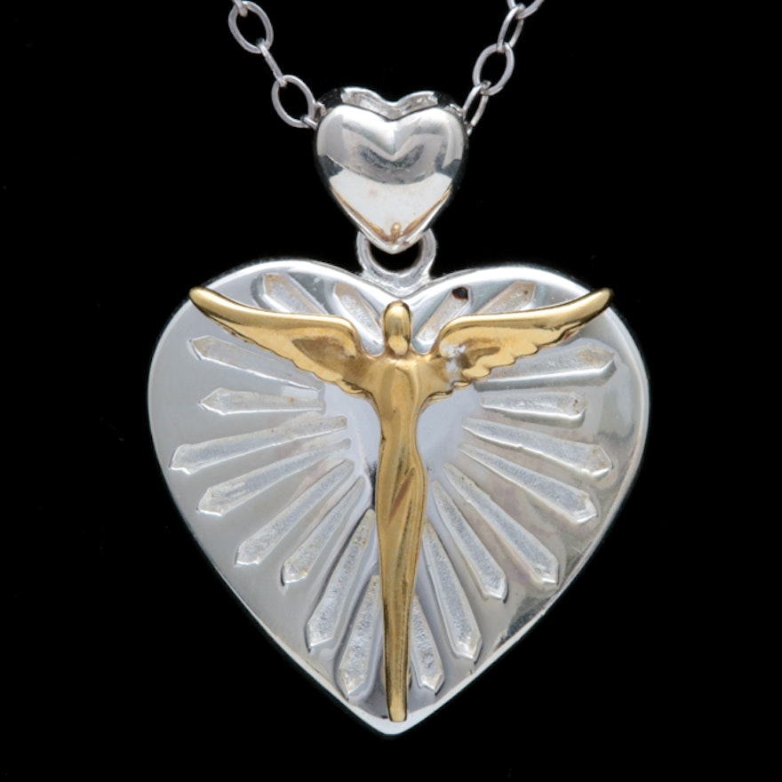 Lavaggi Two-Tone Sterling Silver Angel Heart Pendant with Chain
