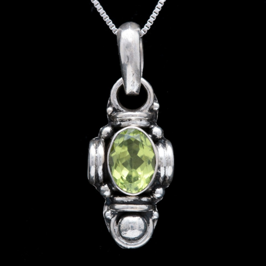 Sterling Silver and Peridot Pendant with Chain