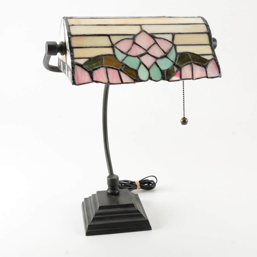 Banker's Lamp with Stained Glass Shade