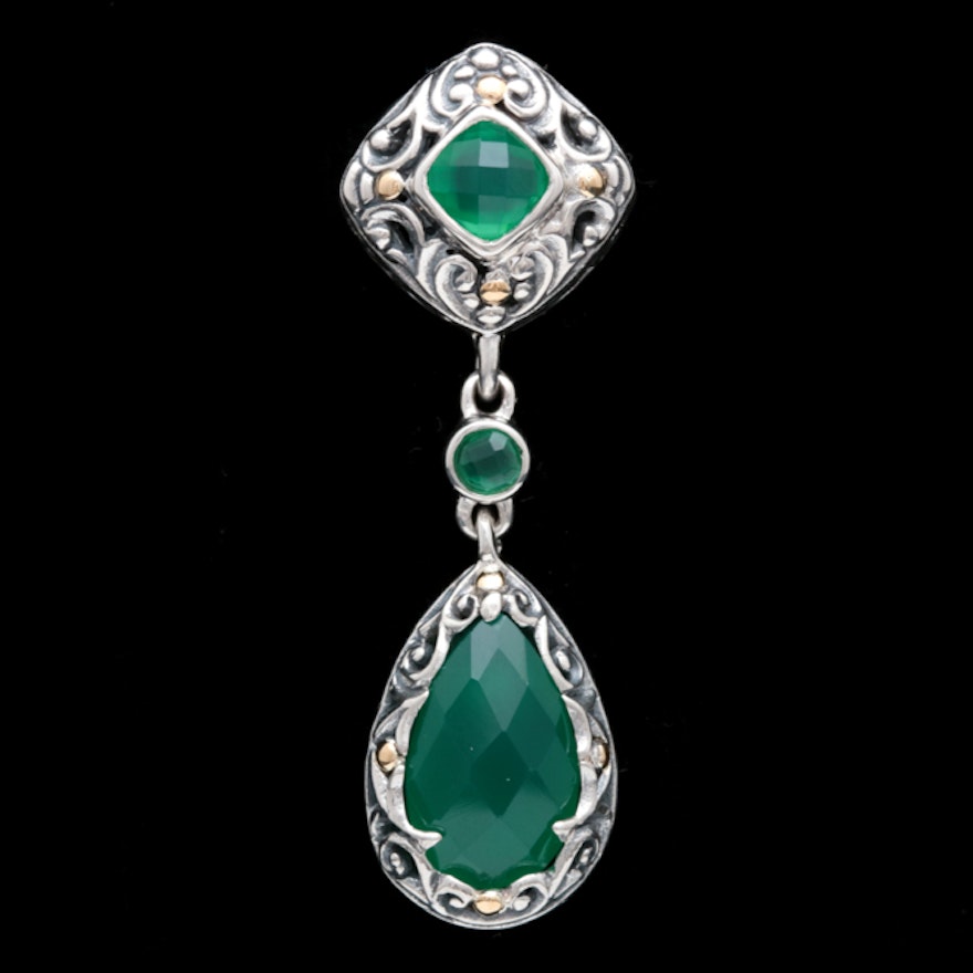 Robert Manse Sterling Silver, 18K Yellow Gold and Green Chalcedony Pendant