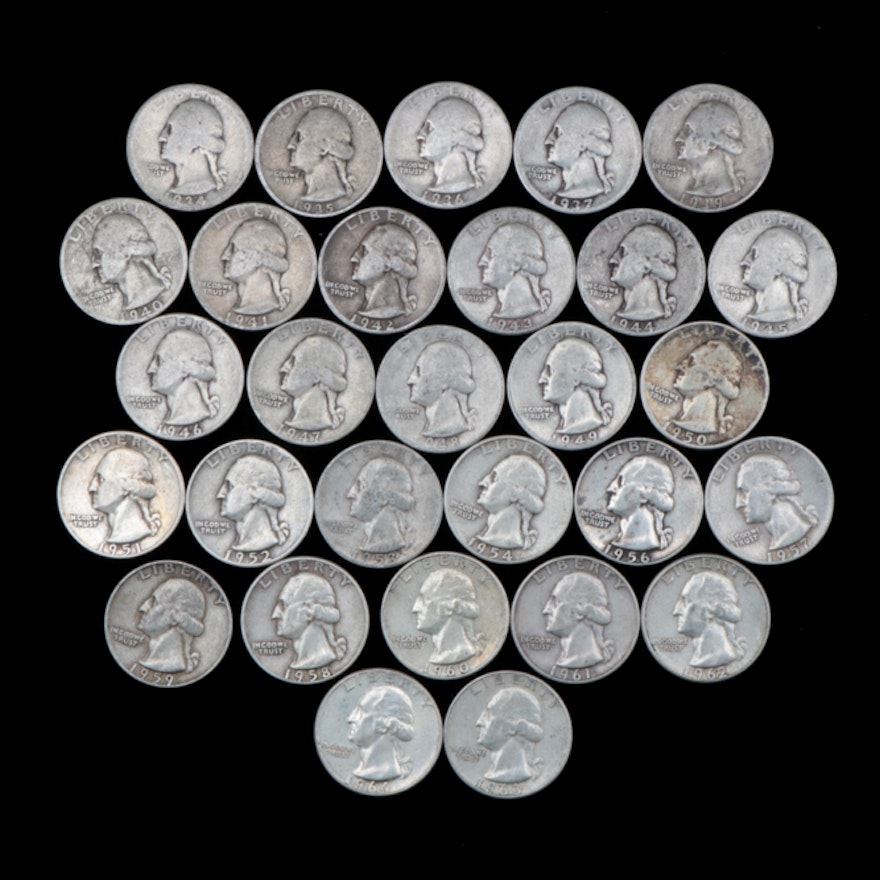 Twenty-Nine Washington Silver Quarters