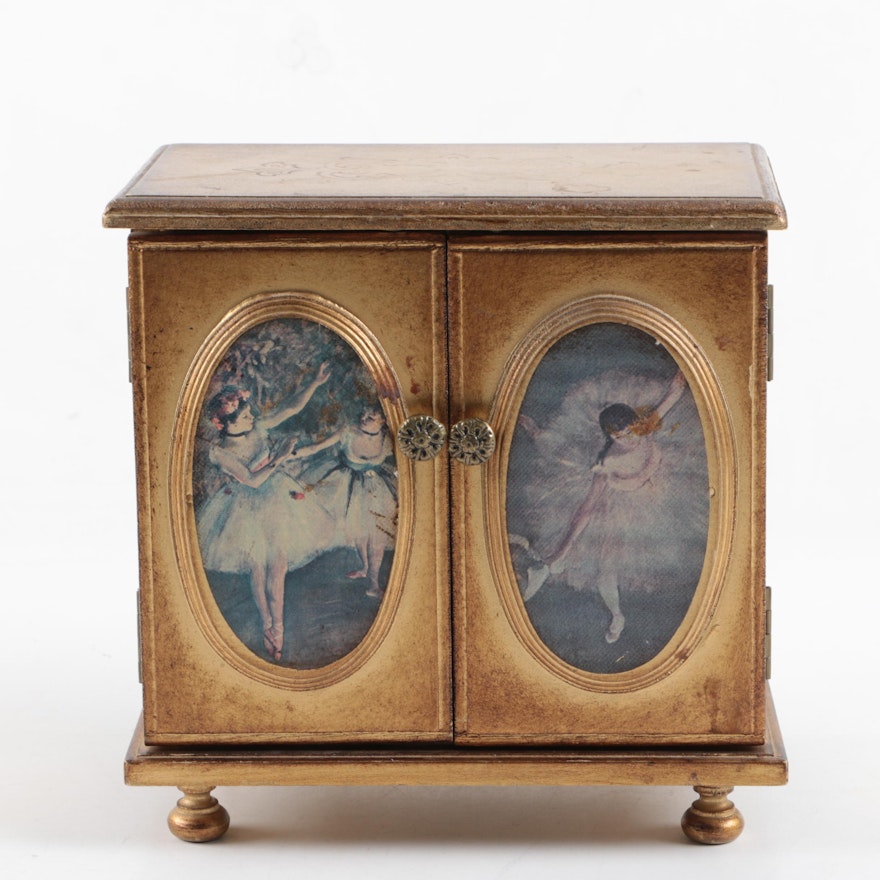 Gold Tone Armoire Style Jewelry Box