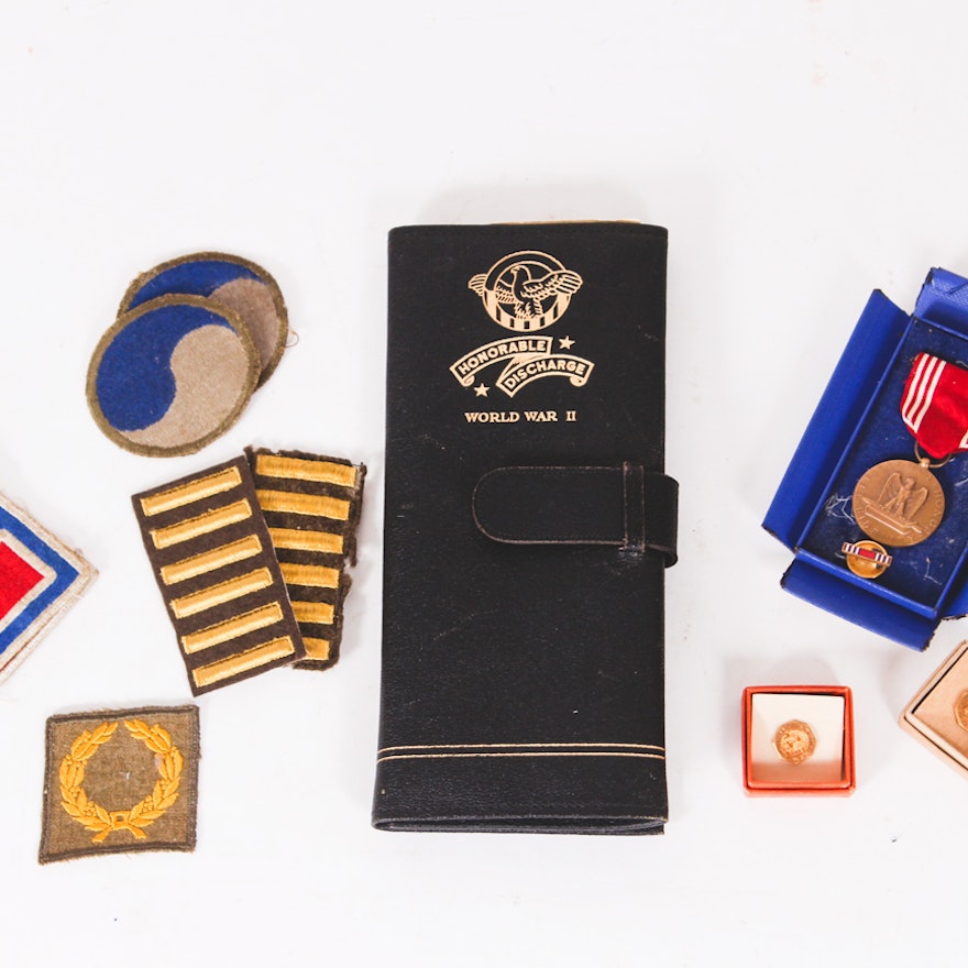 Vintage World War II Honorable Discharge Papers and Service Medals